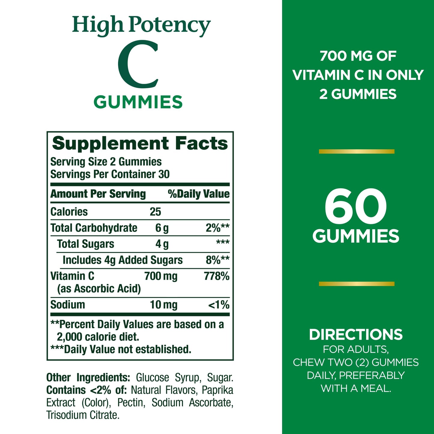 Nature's Bounty Vitamin C Gummies 700mg, High Potency Vitamin C Gummies for Adults, Immune Support Supplement, Dietary Supplement, Orange Flavor, 60 Chewable Vitamin C Gummies