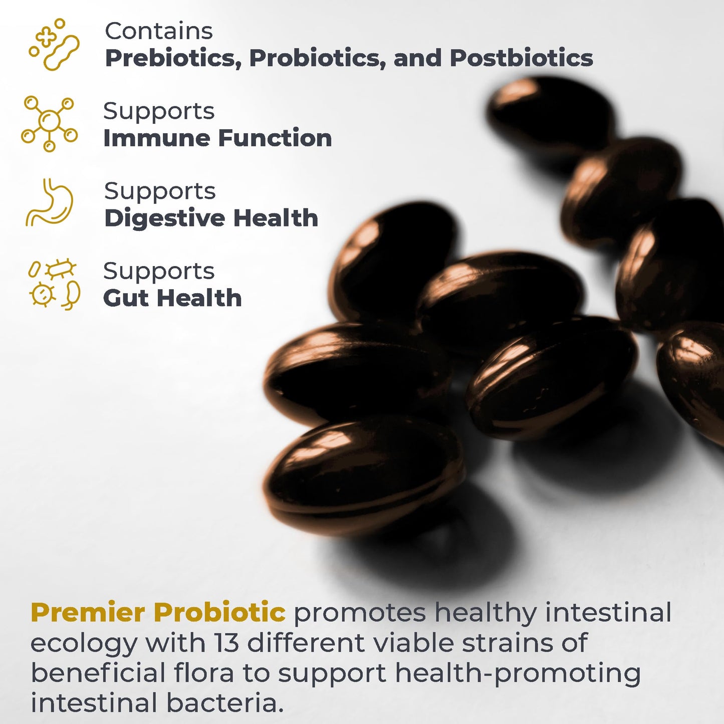 Premier Research Labs Probiotic Caps - Pre-, Pro-, and Post-Biotics - for Healthy Gut, Digestive Health & Immune Support - Beneficial Bacteria - 30 Vegetarian Softgels