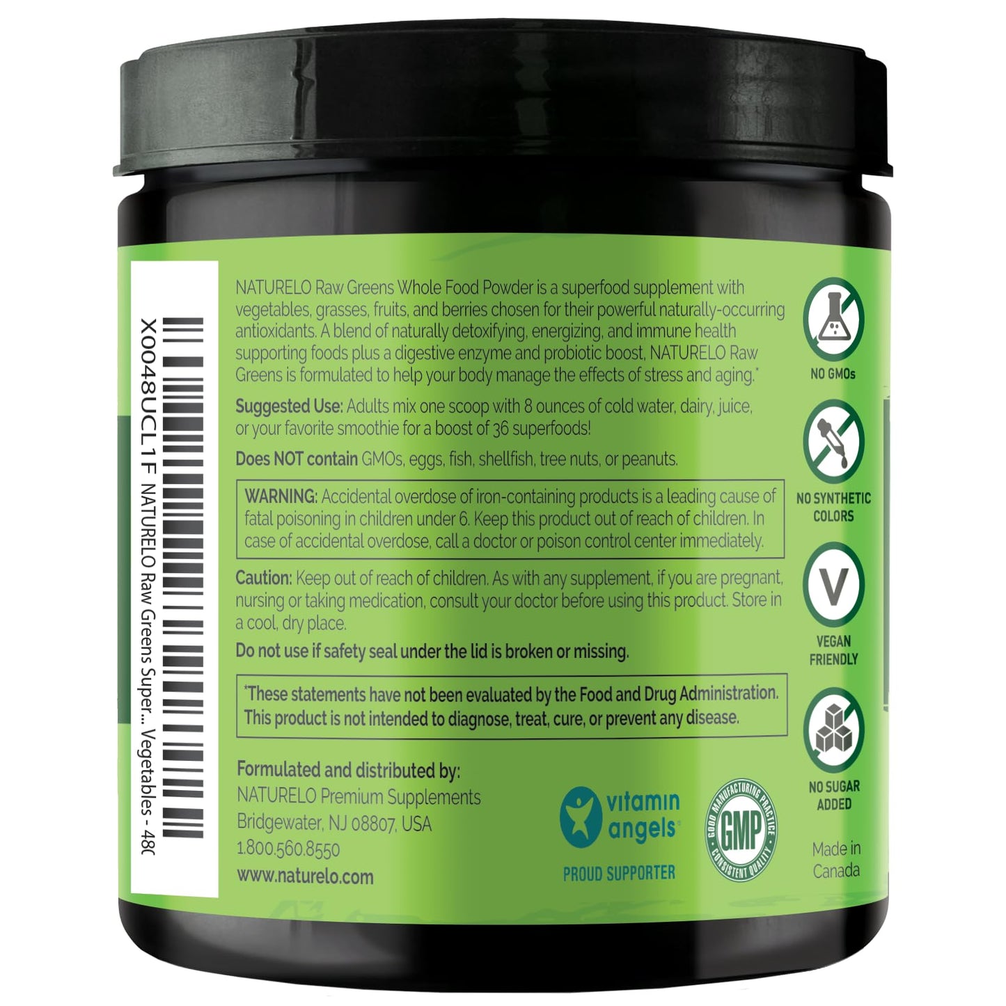 NATURELO Raw Greens Superfood Powder - Unsweetened - Boost Energy, Detox, Enhance Health - Organic Spirulina - Wheat Grass - Whole Food Nutrition from Fruits & Vegetables - 480 Grams