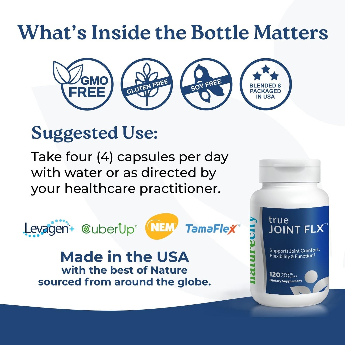 NatureCity True-Joint FLX Joint Supplement Formula (120 Capsules) | TamaFlex, NEM Eggshell Membrane, Levagen+ PEA & CuberUp | Supports Joint Comfort, Flexibility, Mobility, Function & Cartilage Health