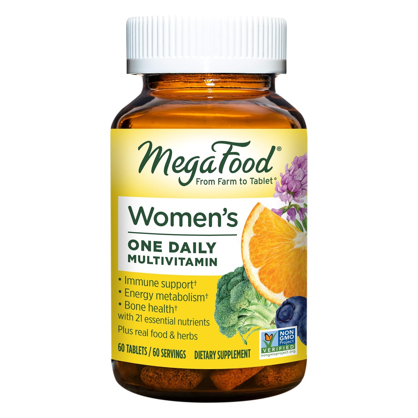 MegaFood Womens Multivitamin One Daily - Multivitamin for Women - Vitamin C, Vitamin D, Iron & B Vitamins - Bone, Energy Metabolism & Immune Support - Vegetarian, GlutenFree - 60 Tablets, 60 Servings