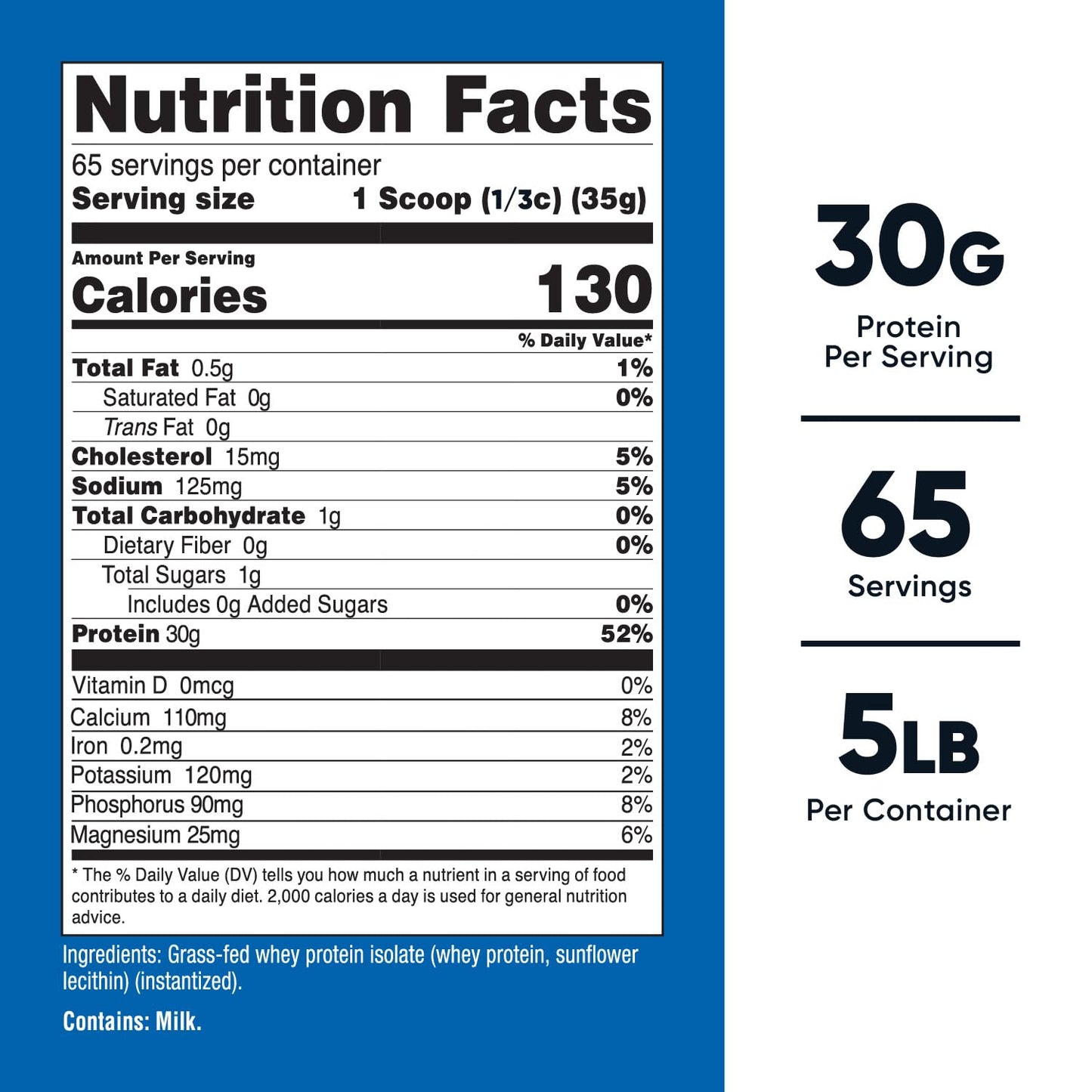 Nutricost Grass-Fed Whey Protein Isolate (Unflavored) 5LBS - rBGH Free, Non-GMO & Gluten Free
