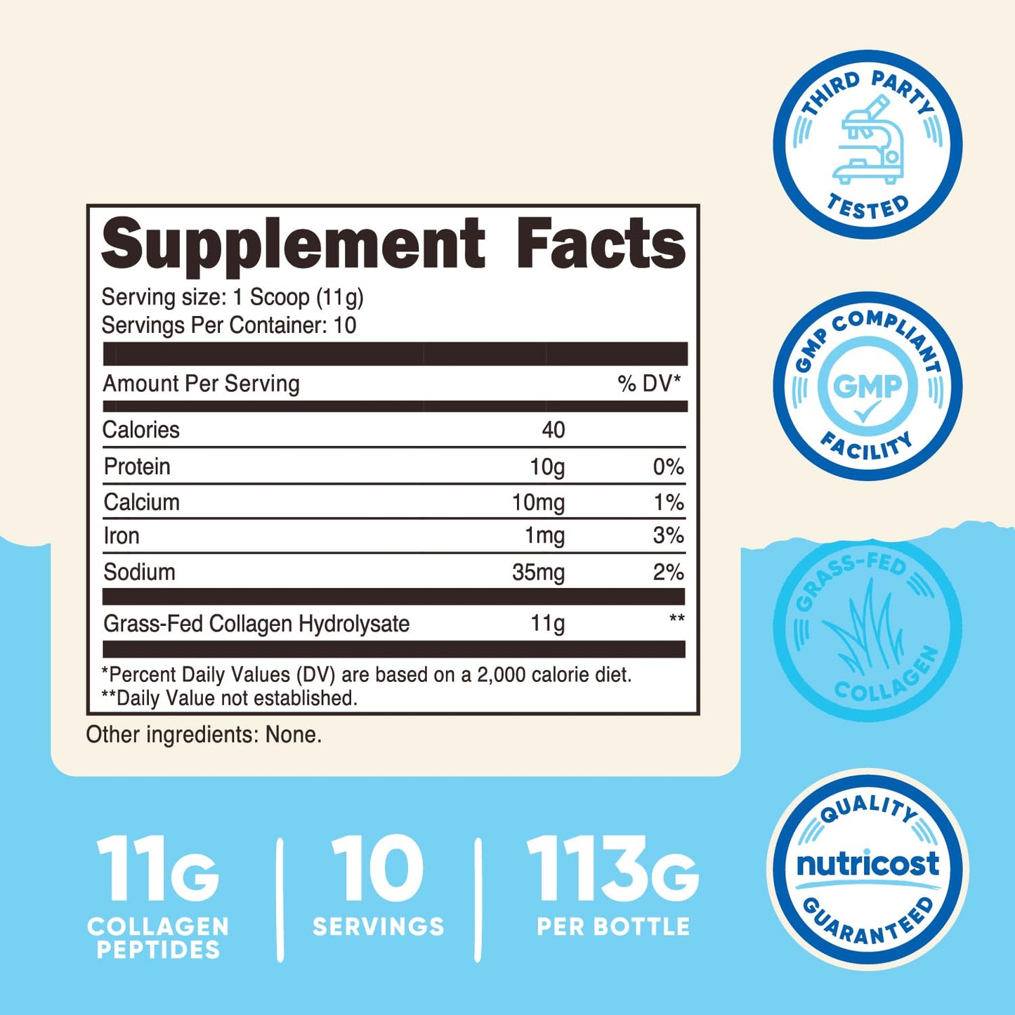 Nutricost Grass-Fed Collagen Powder 4 oz (Unflavored) Type I, Type III Collagen - Gluten Free and Non-GMO