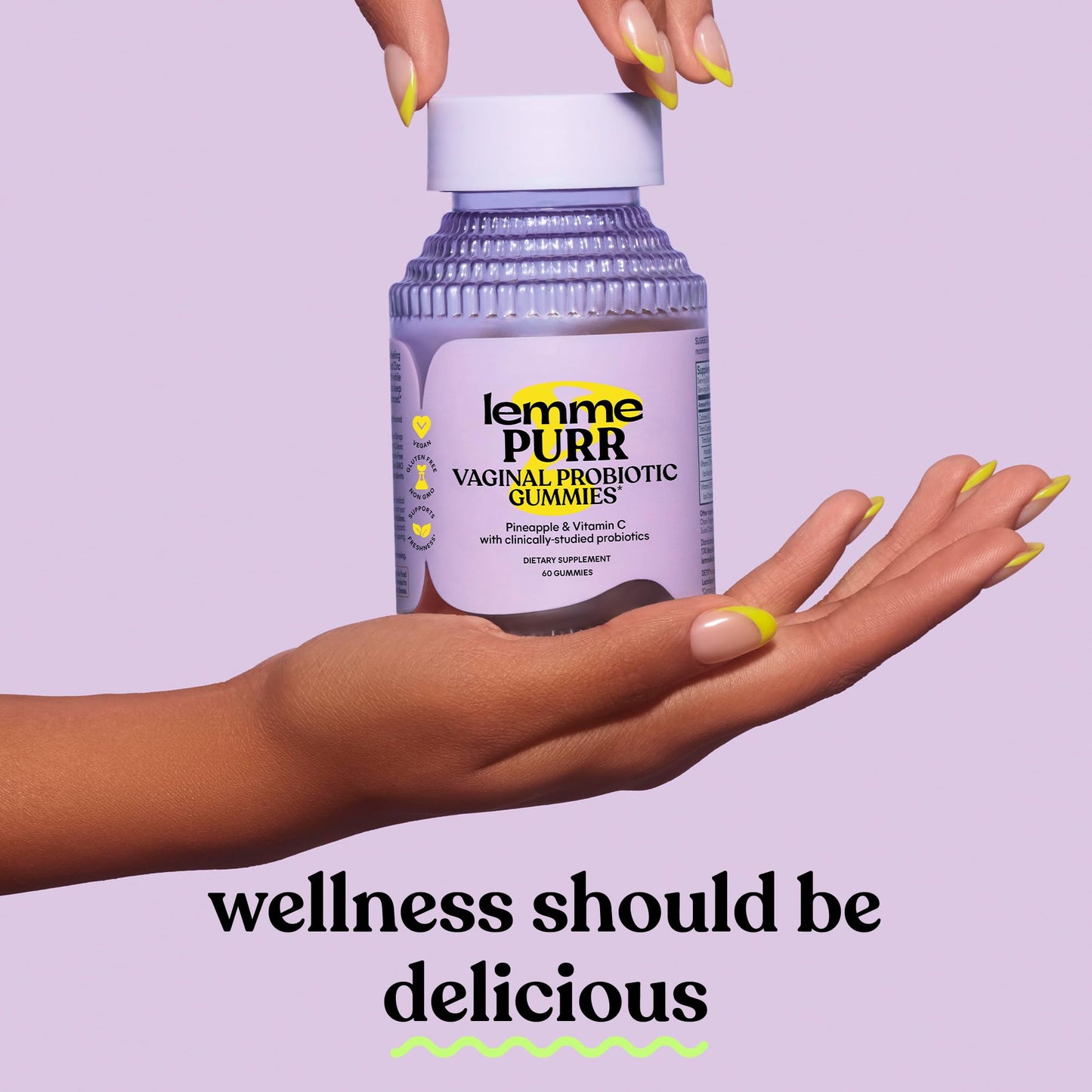 Lemme Purr Vaginal Probiotic Gummies for Women - Balanced pH, Healthy Odor, Yeast Balance & Flora Support + Vitamin C for Immune Health - Tasty Pineapple (60 Count)