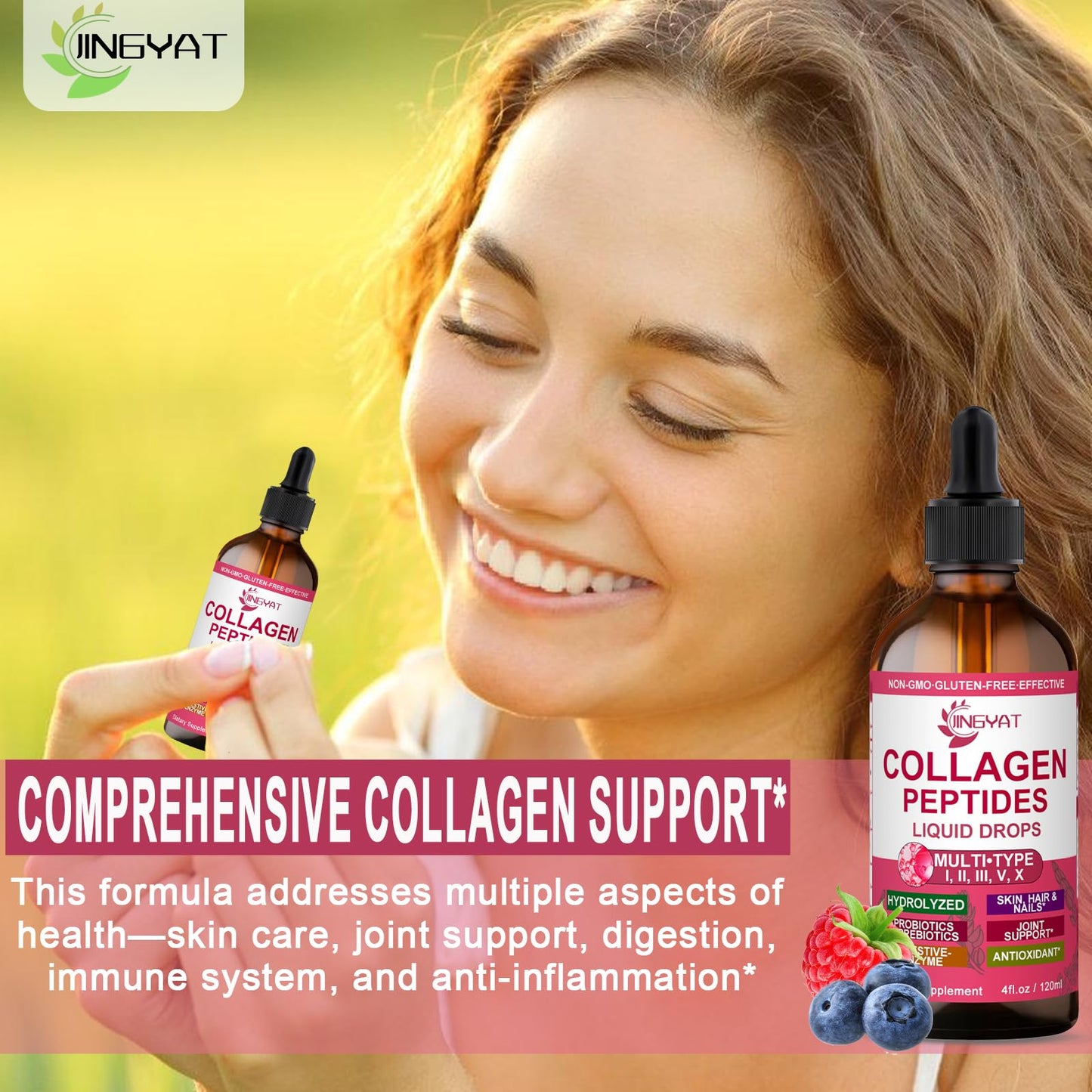 Collagen Peptides Liquid Drops, Multi Collagen Peptides for Women w/ Glucosamine Chondroitin MSM Biotin, Hydrolyzed Collagen Peptides Supports Skin Hair Nail Joints Bones Gut Health, 60 Servings