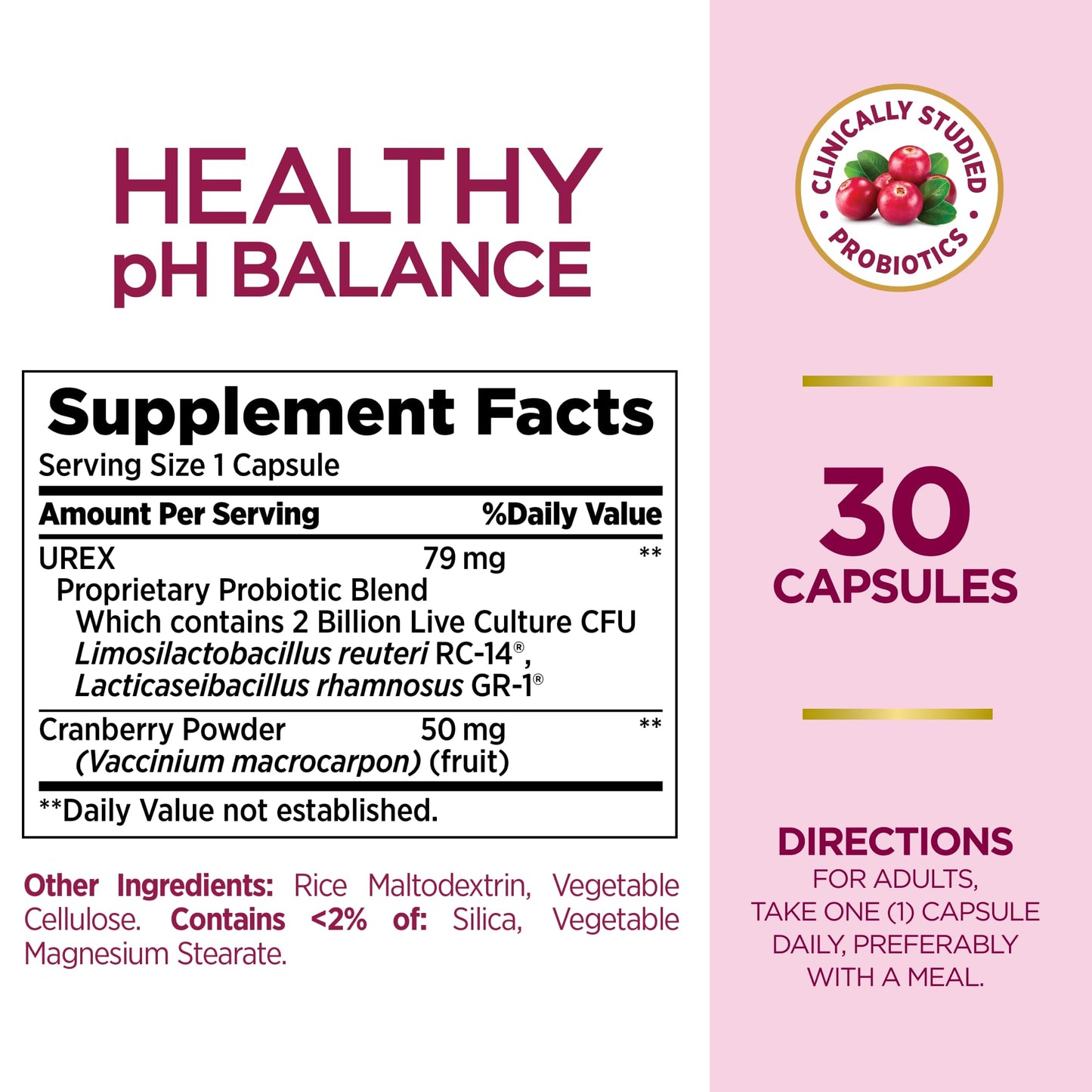 Nature's Bounty Probiotics for Women, Vaginal Probiotics for Healthy pH Balance, 2 Billion CFU, Clinically Studied Probiotics, Optimal Solutions pH Balance Pills, 30 Vegetarian Capsules