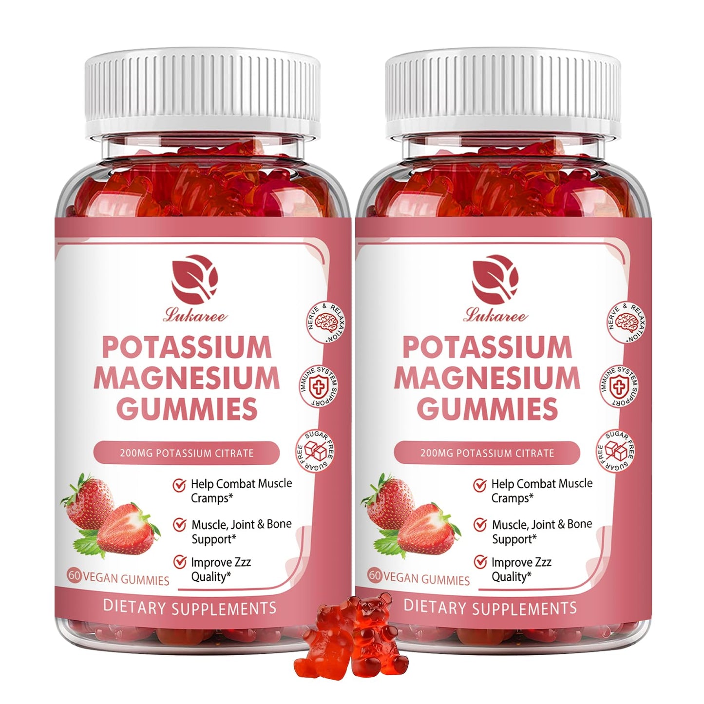 Magnesium Potassium Supplement Gummies - New Formula Calm Magnesium Glycinate Gummies & Potassium Citrate 200 mg Plus Omega 3, B6, D3, K2 & Calcium for Zzz, Leg Cramps & Muscle - 120 Count