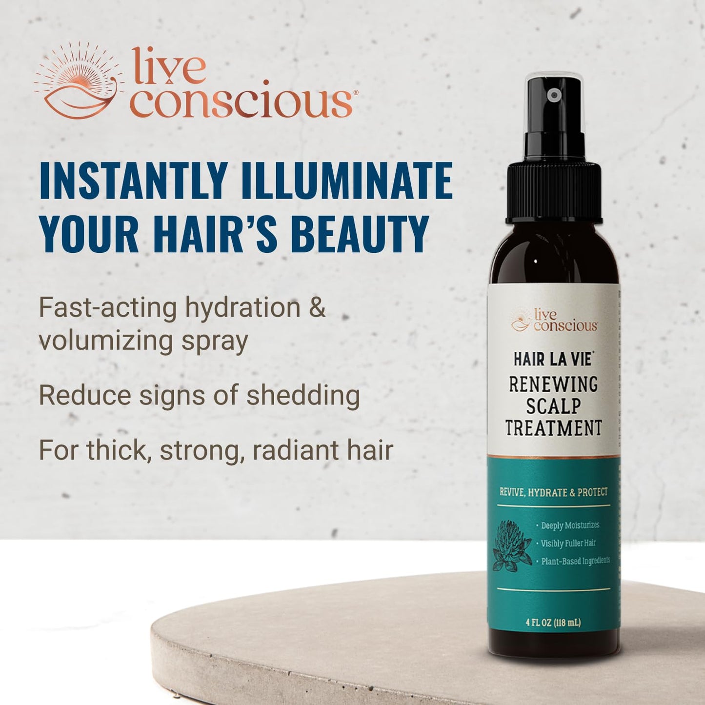 Live Conscious by Hair La Vie Renewing Scalp Treatment - Hair Thickening Spray & Scalp Treatment - Add Volume to Hair and Soothe Scalp for Hair Growth, 4 fl oz.
