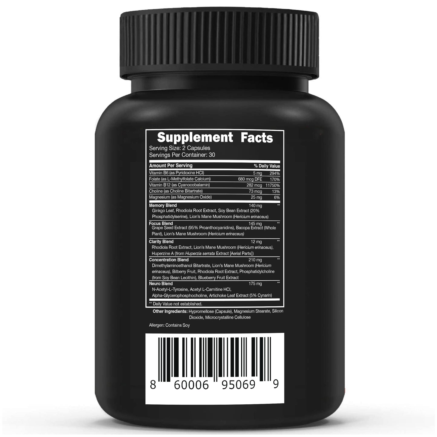 Vital Vitamins Nootropic Brain Supplement Plus - for Memory, Focus, Concentration, Neuro Energy, Clarity - with Lion's Mane Mushrooms - 60 Capsules