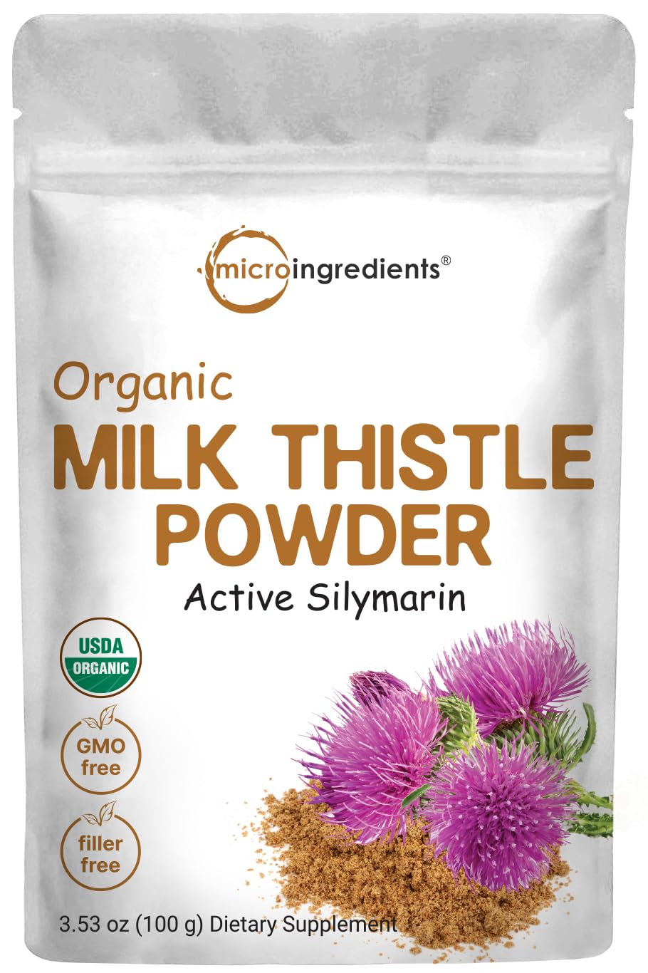 Organic Milk Thistle Powder, 3.5 oz (400 Servings) | Herbal Liver Support Milk Thistle Supplement | Liver Detox & Antioxidant Support | Contains Active Silymarin | Non-GMO, Vegan Friendly