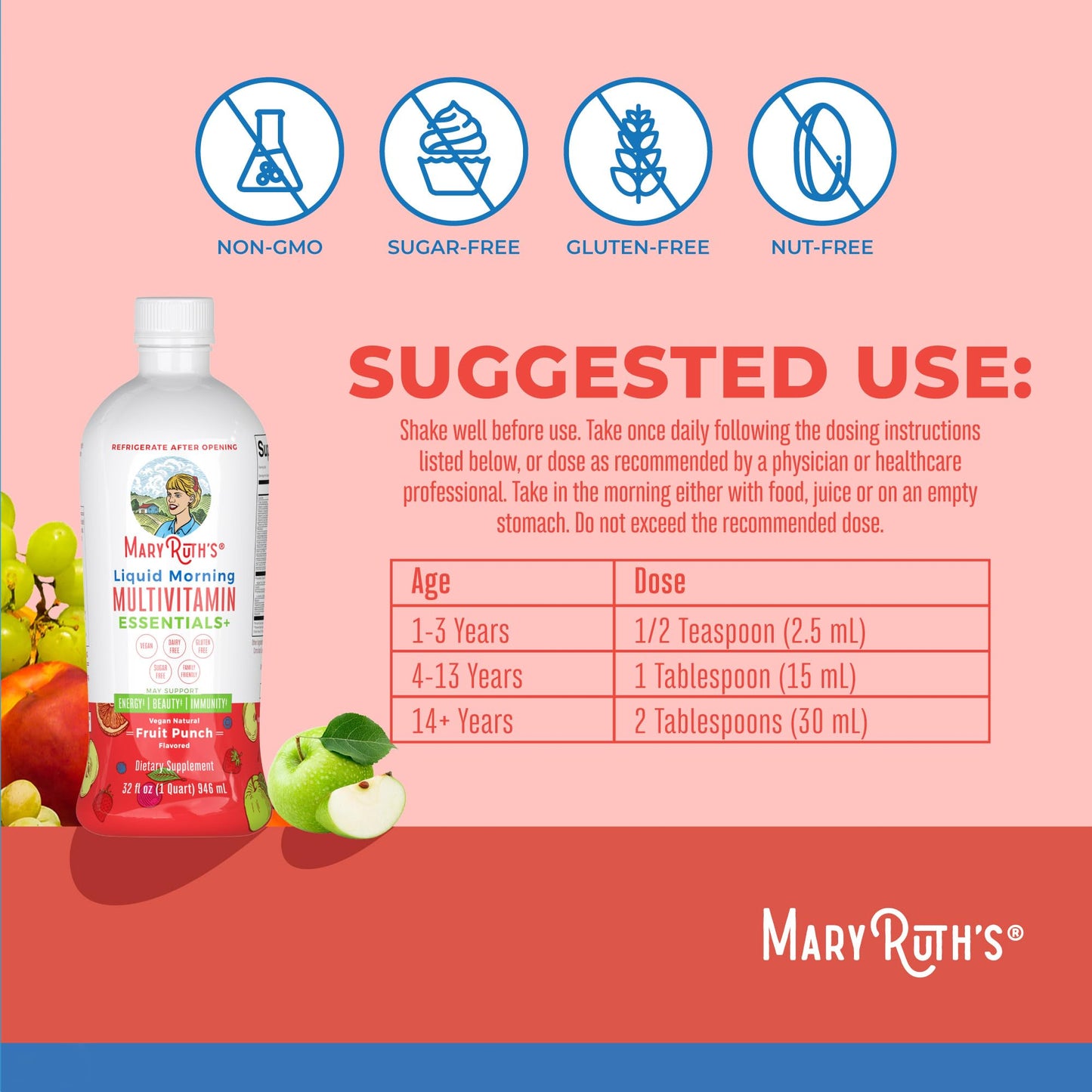 MaryRuth's Liquid Morning Multivitamin (Fruit Punch) & Liquid Nighttime Multimineral (Cranberry) | Clean Label Project Verified® | Vegan Vitamins for Energy, Bedtime, & Overall Health