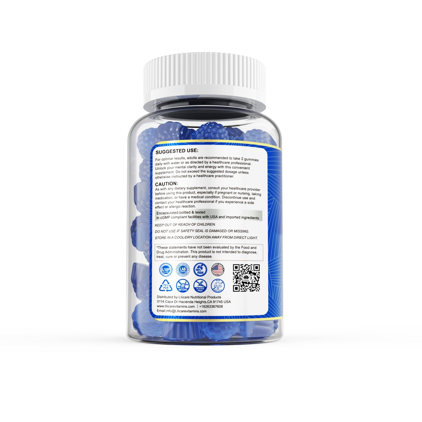 LILICARE Methylene Blue Gummies 7mg 14mg, Methylene Blue for Humans Supplement w/NAC, VIT B3 & L-Theanine, Brain & Mitochondrial Support, Enhances Energy, Focus and Cognitive, Sugar Free, 60 Ct