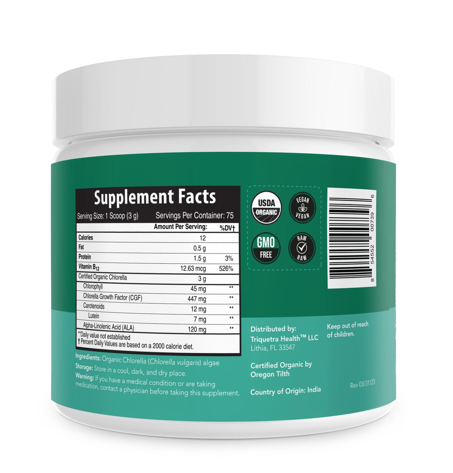 Organic Chlorella Powder – Raw & Sun-Grown – Nutrient-Dense Green Algae with CGF (Chlorella Growth Factor), Supports Overall Well-Being and Vitality – Vegan-Friendly – 75 Servings (225g)