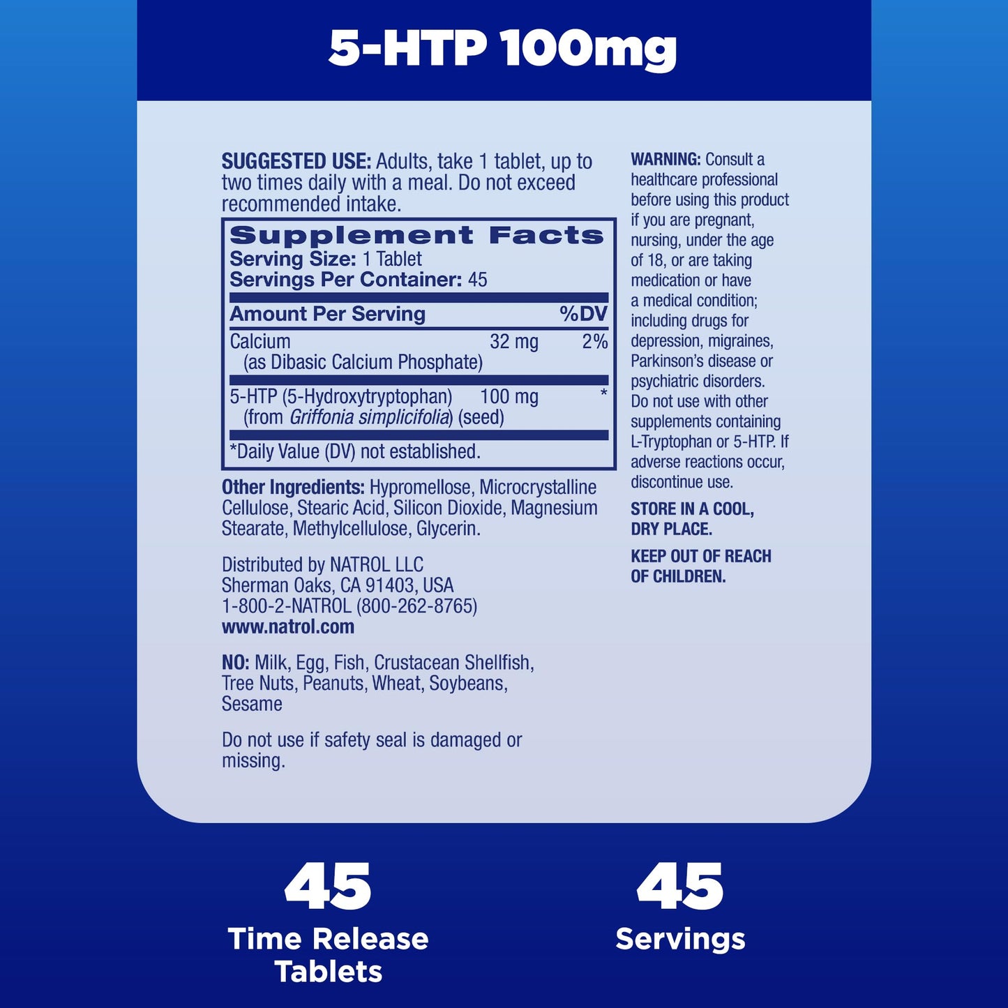Natrol 5-HTP 100mg, Dietary Supplement Helps Support a Balanced Mood, 90 Time Release Tablets, 22-45 Day Supply