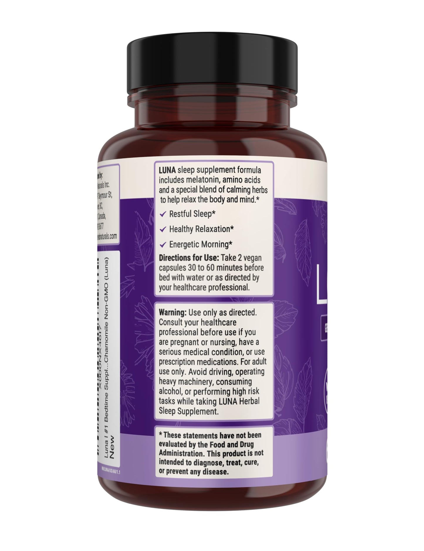 Nested Naturals Luna Sleep Aid - Non-Habit Forming Natural Sleeping Pills for Adults with Naturally Sourced Ingredients - Valerian Root, Melatonin, Chamomile, Lemon Balm, and More - 60 Vegan Capsules