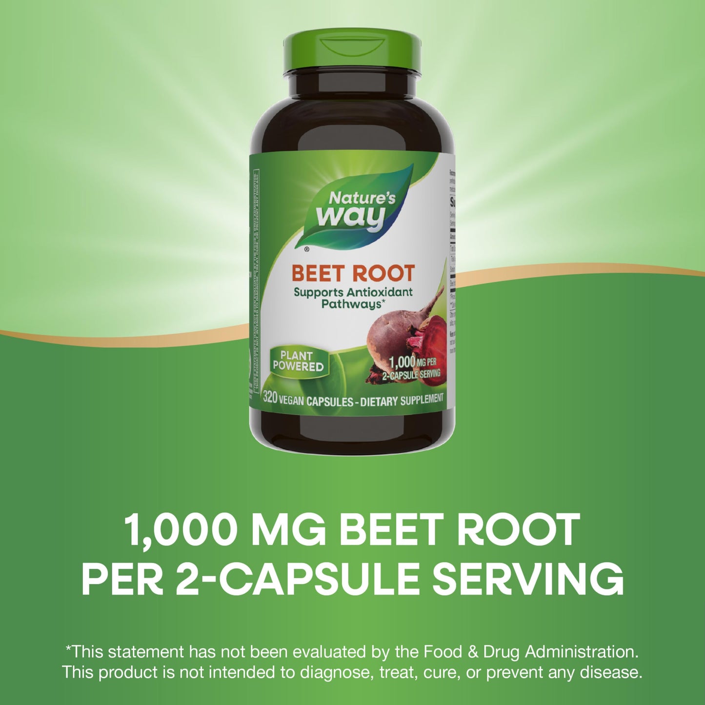 Nature's Way Beet Root, Supports Antioxidant Pathways*, Helps Neutralize Free Radicals*, 1,000 mg per 2-Capsule Serving, Vegan, 320 Capsules