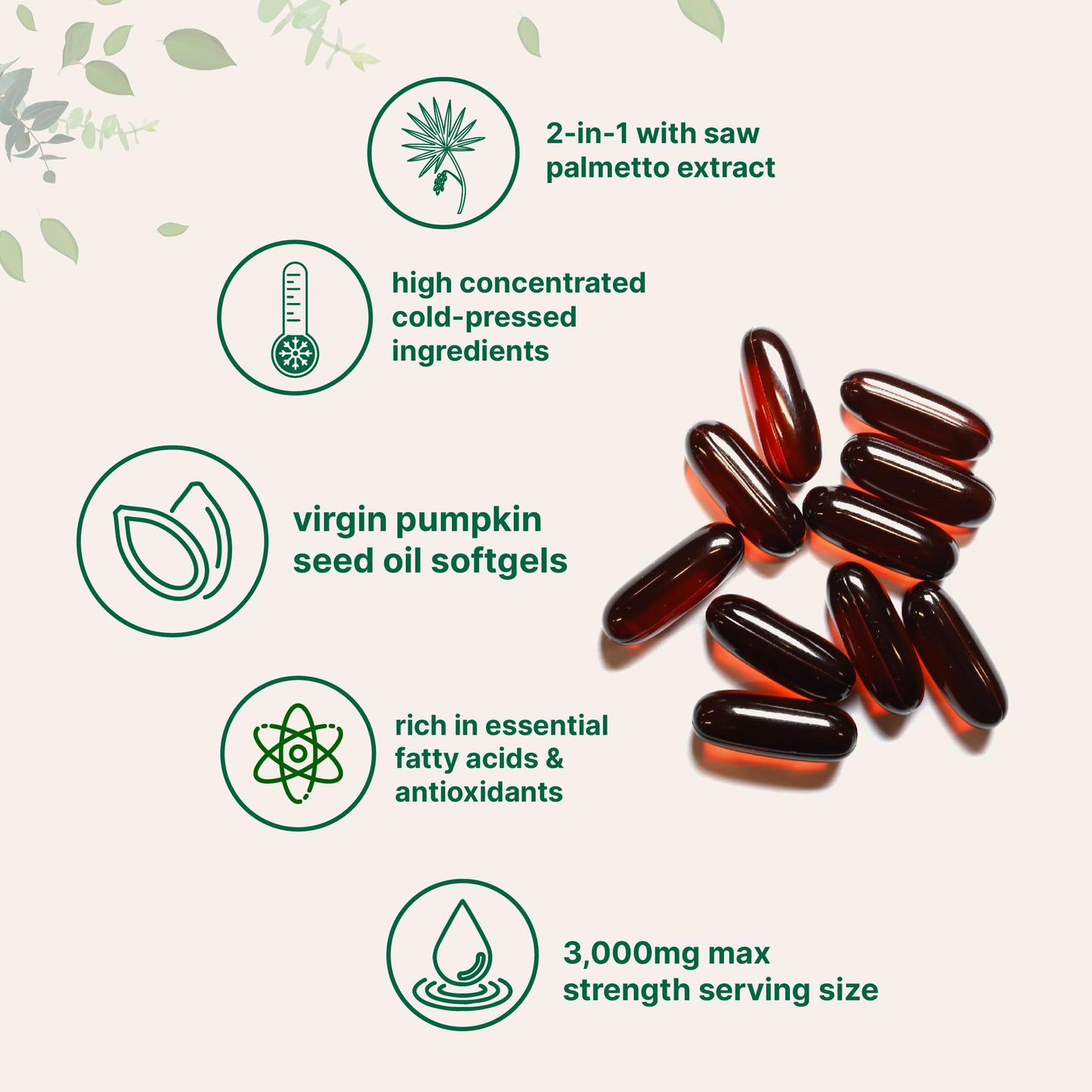 Pre-Order | Arrives in 5–10 Days – Pumpkin Seed Oil with Saw Palmetto, 3000mg Per Serving, 300 Softgels | Cold Pressed, Pure Virgin Oil, Essential Fatty Acids & Phytosterols | Supports Hair, Urinary, Bladder & Prostate Health | Non-GMO