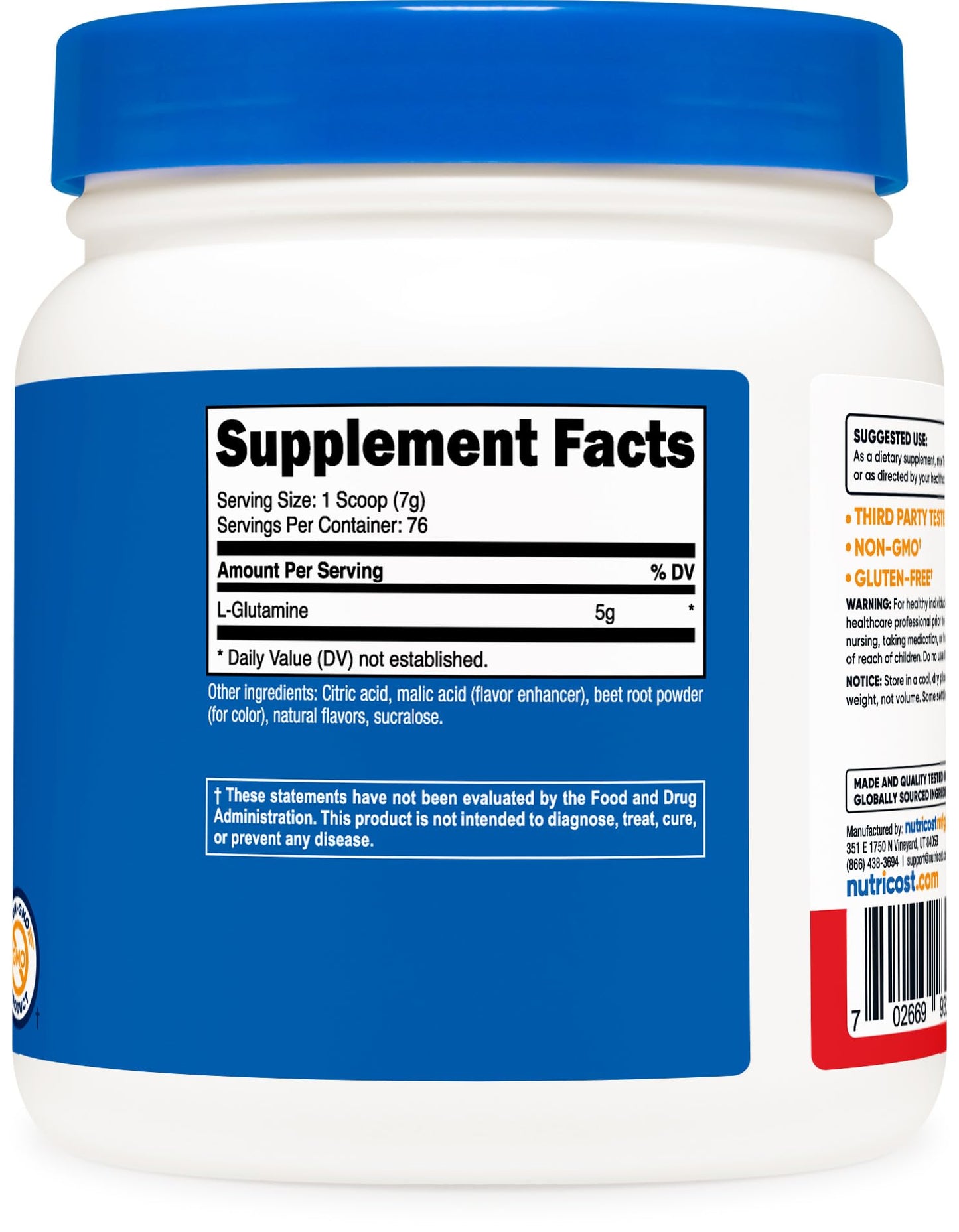 Nutricost L-Glutamine Powder 500 Grams (Fruit Punch)