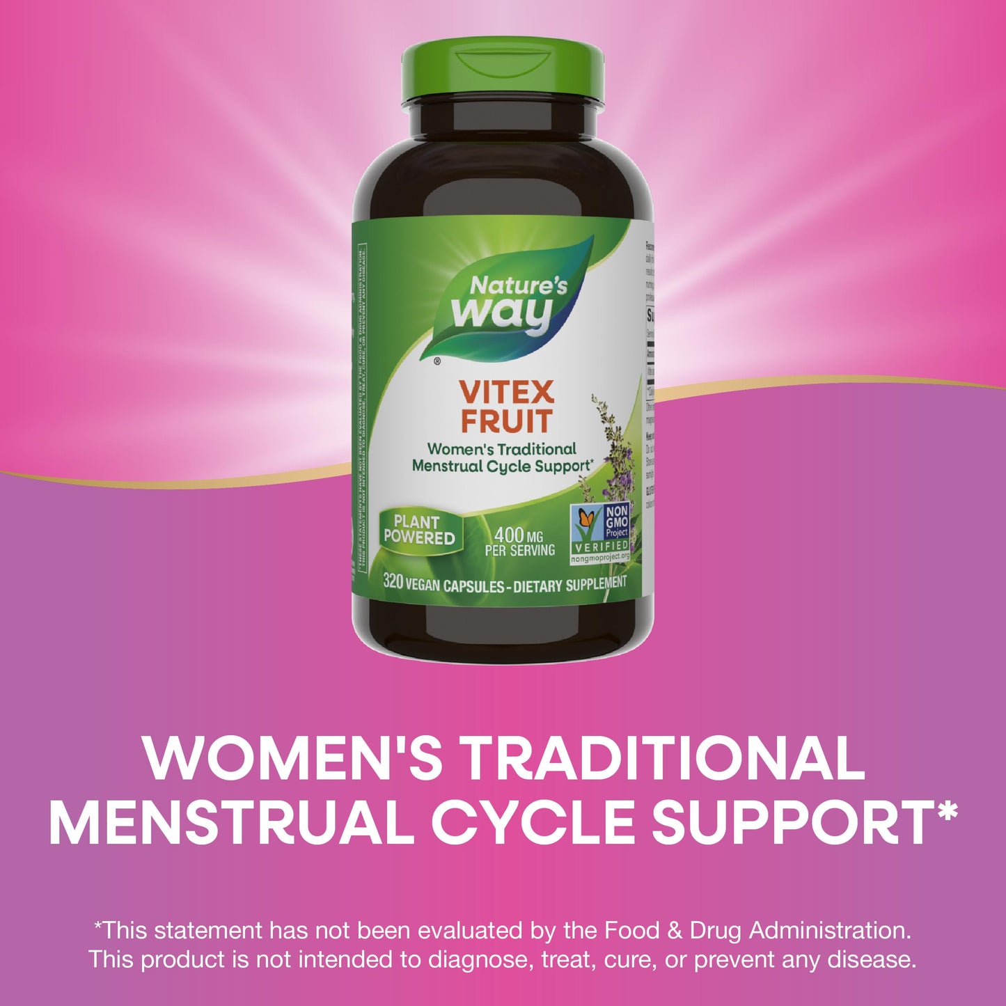 Nature's Way Vitex Fruit, Traditional Menstrual Cycle Support*, Traditional Women's Health Support*, Chasteberry, Vegan, 320 Capsules (Packaging May Vary)