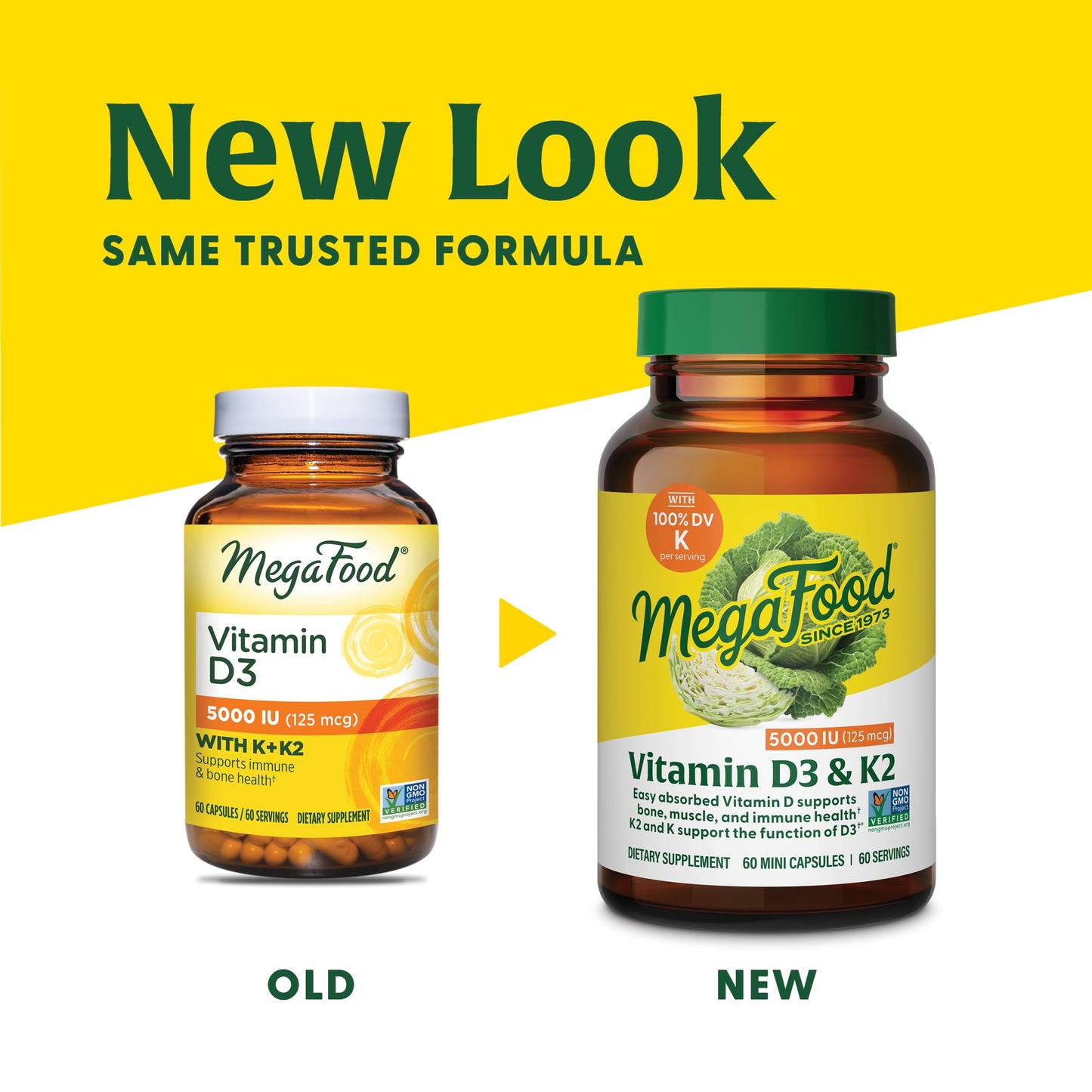 MegaFood Vitamin D3 5000 IU (125 mcg) - Vegetarian Supplements with Vitamin D3 K2 - Supports Bones, Teeth, Muscles & Immune Health - Certified Non-GMO - 120 Mini Capsules, 120 Servings