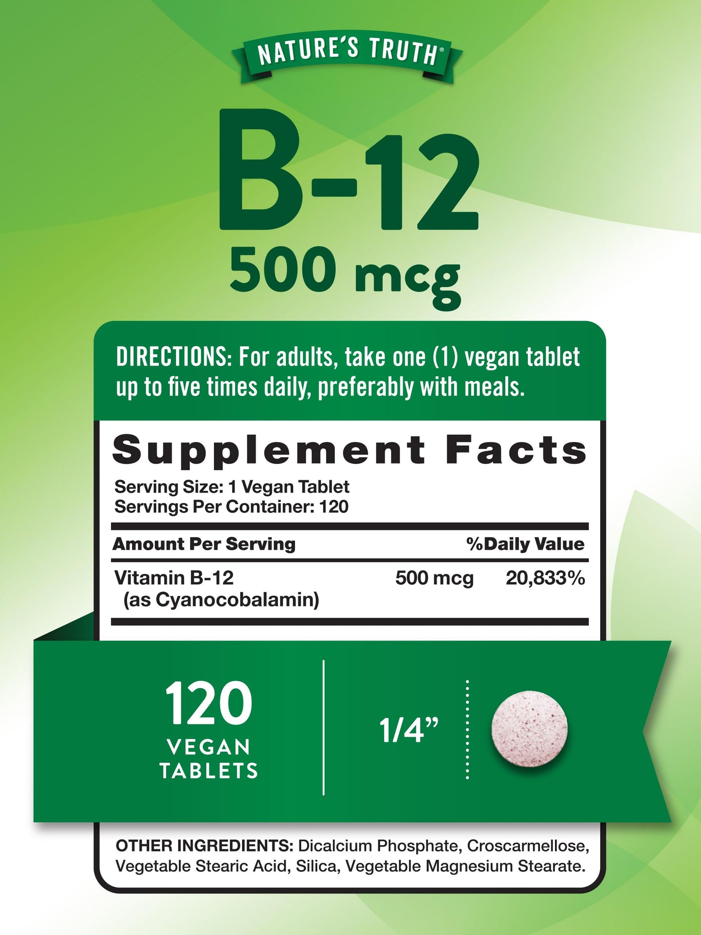 Nature's Truth B12 Vitamin | 500 mcg | 120 Tablets | Vegan, Non-GMO & Gluten Free Supplement