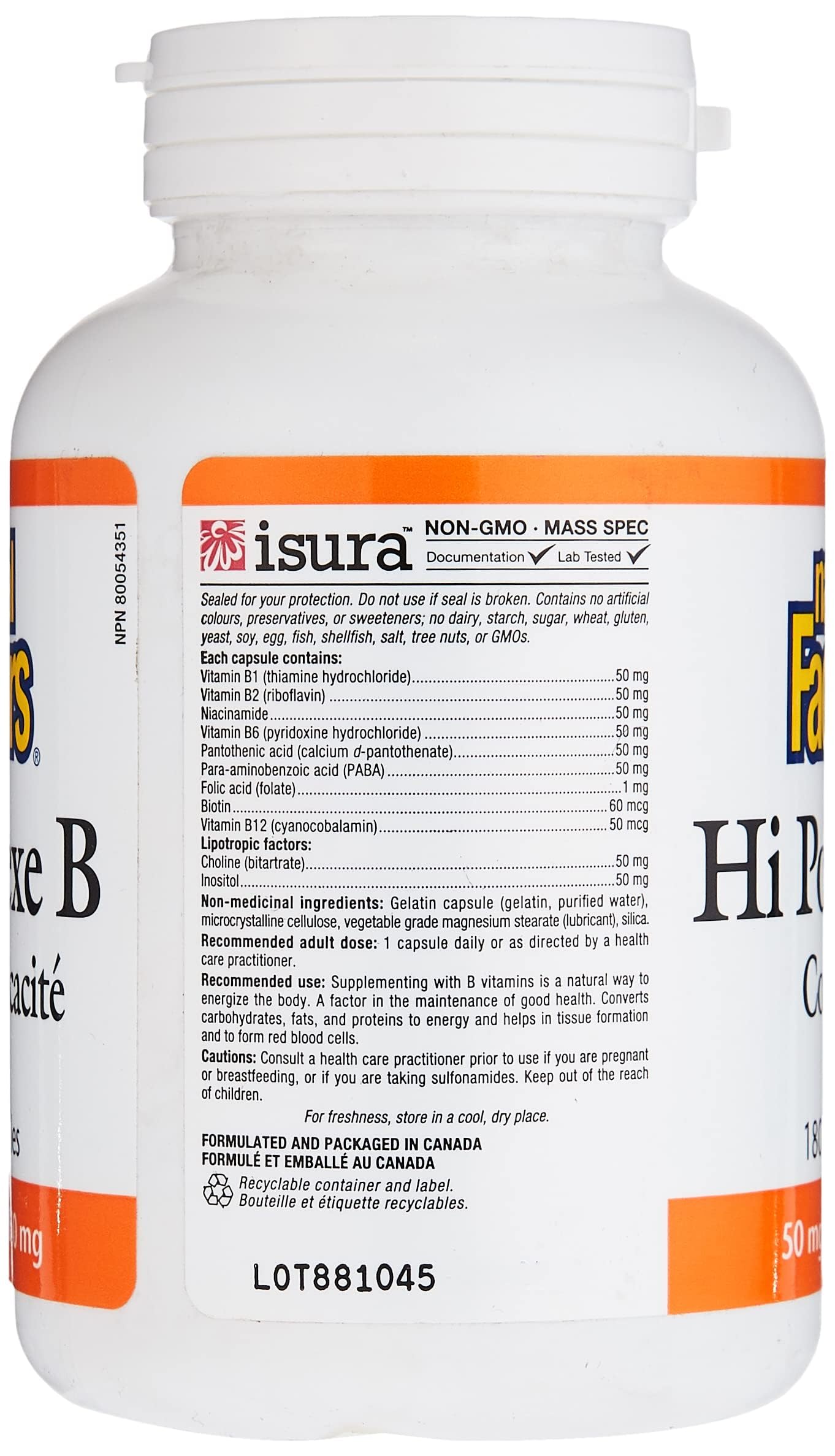 Natural Factors Hi Potency B Complex, 180 CT