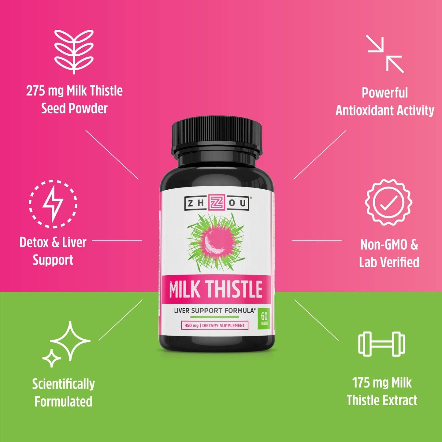ZHOU Milk Thistle : 24: Vcp, (Btl-Plastic) 450mg 60ct