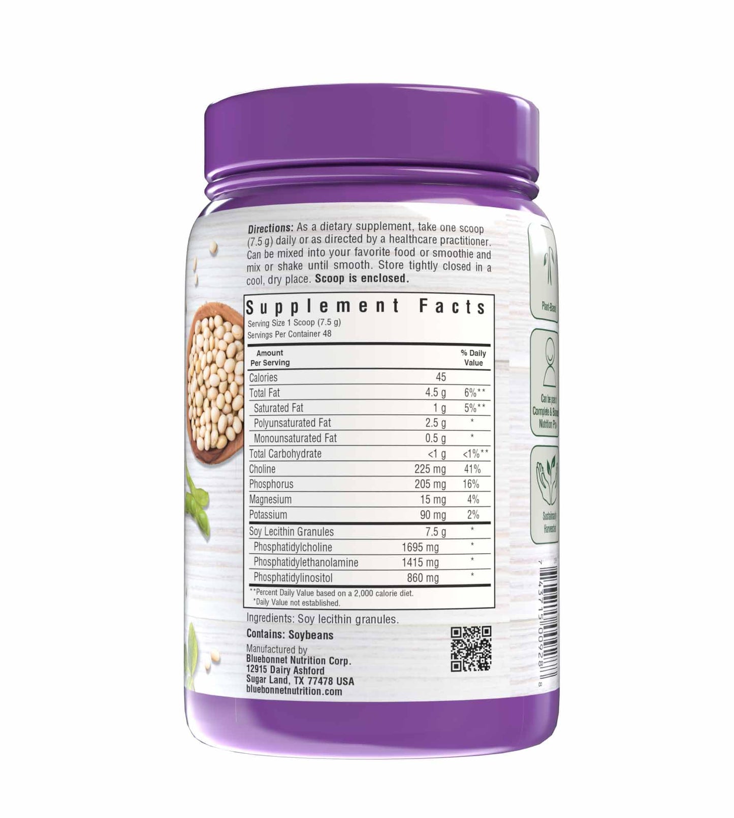 BlueBonnet Nutrition Super Earth Lecithin Granules, Derived From Non-GMO Soy, Gluten-Free, Vegan, Kosher Certified, No Sugar Added, 12.7 oz, Yellow, 12.7 Oz