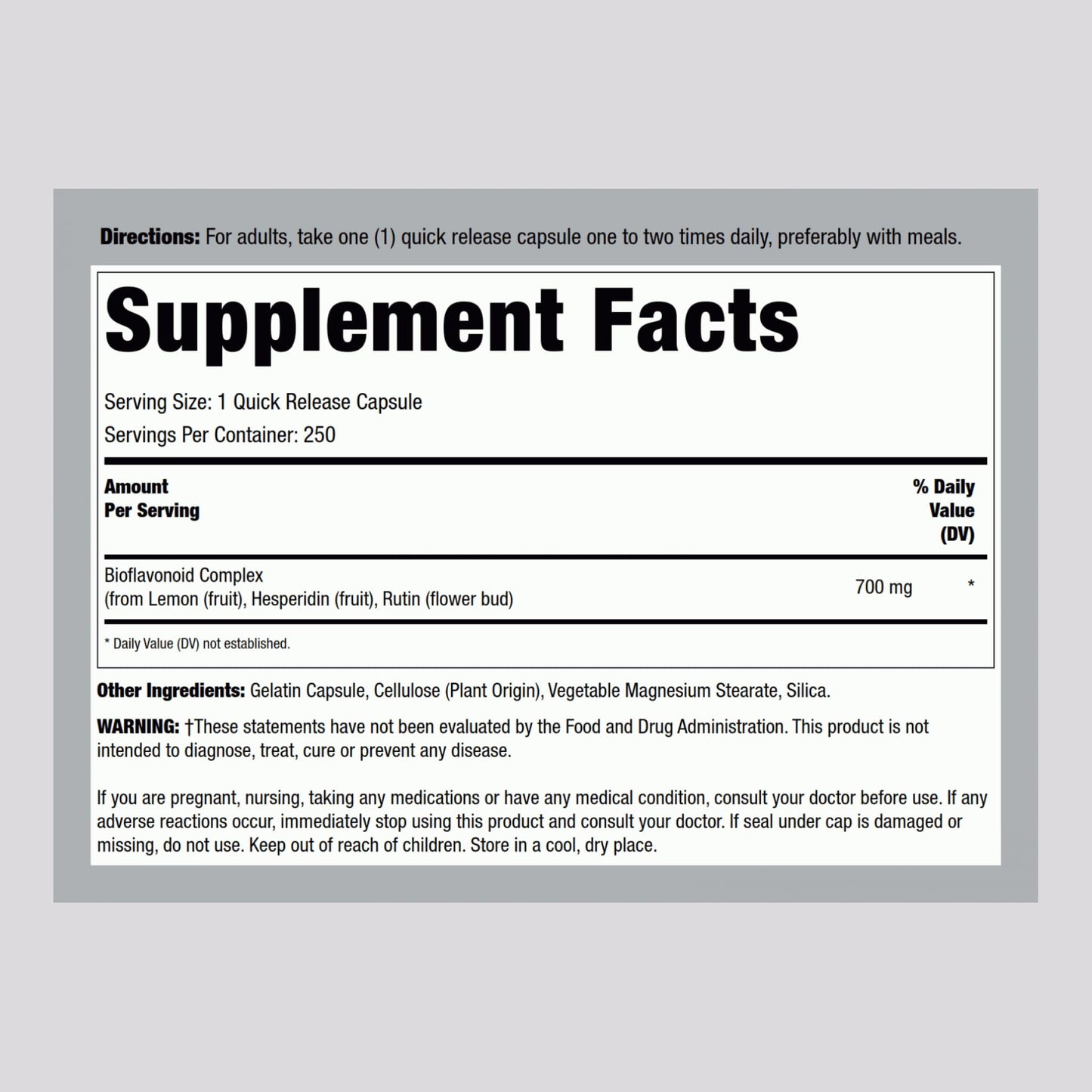 Lindberg Lemon Bioflavonoid Complex | 700mg | 250 Capsules | Supplement with Rutin and Hesperidin | Non-GMO, Gluten Free