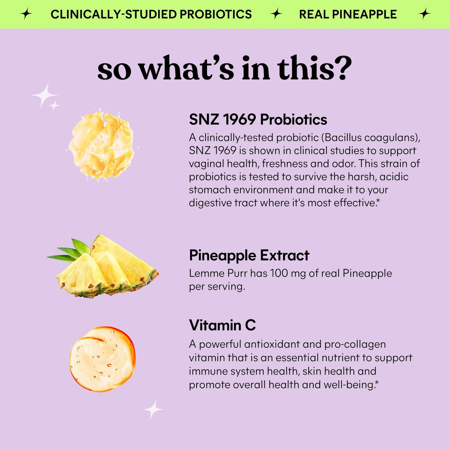 Lemme Purr Vaginal Probiotic Gummies for Women - Balanced pH, Healthy Odor, Yeast Balance & Flora Support + Vitamin C for Immune Health - Tasty Pineapple (60 Count)