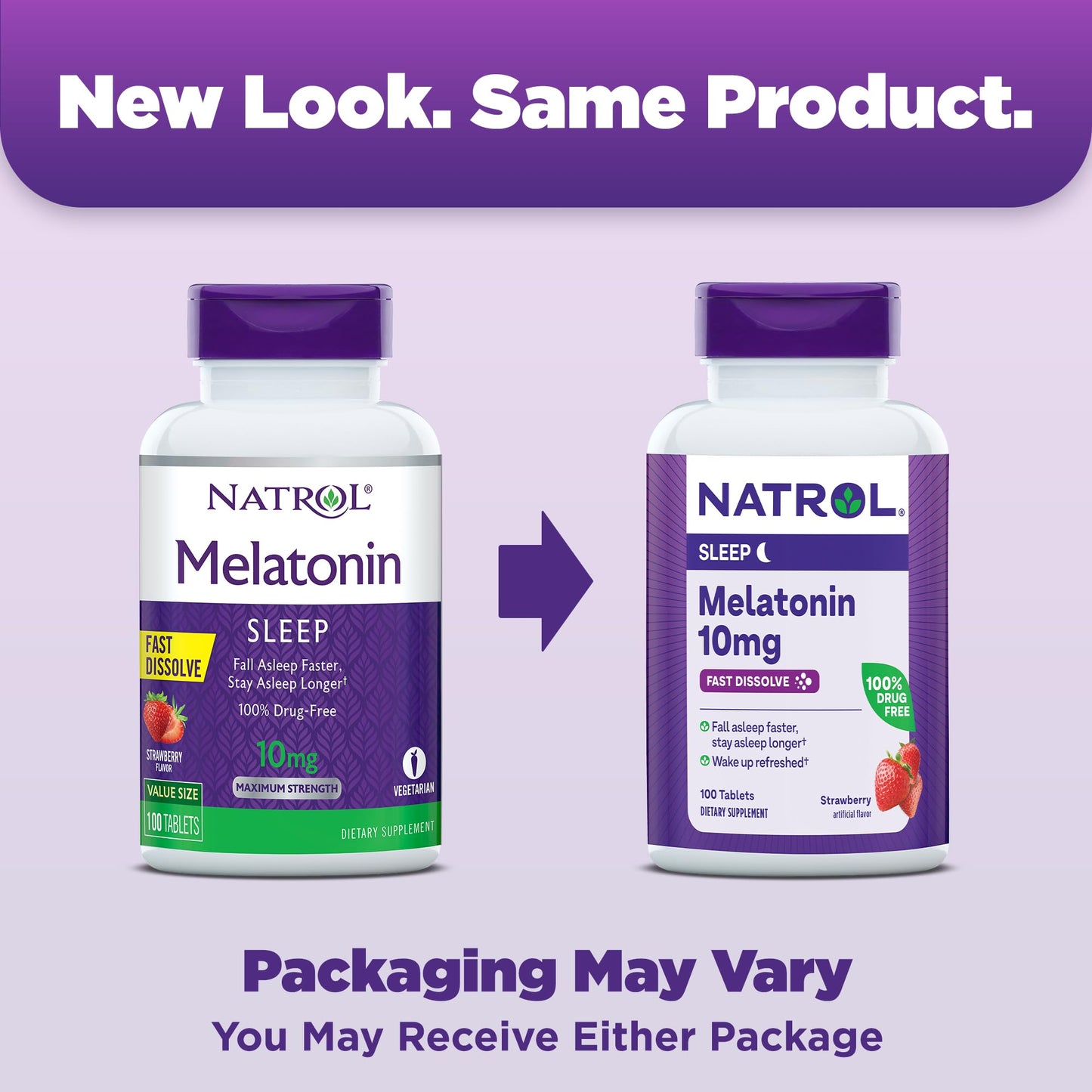 Natrol Melatonin 10mg Strawberry Fast Dissolve Tablets Nighttime Sleep Aid, 100+60 Count