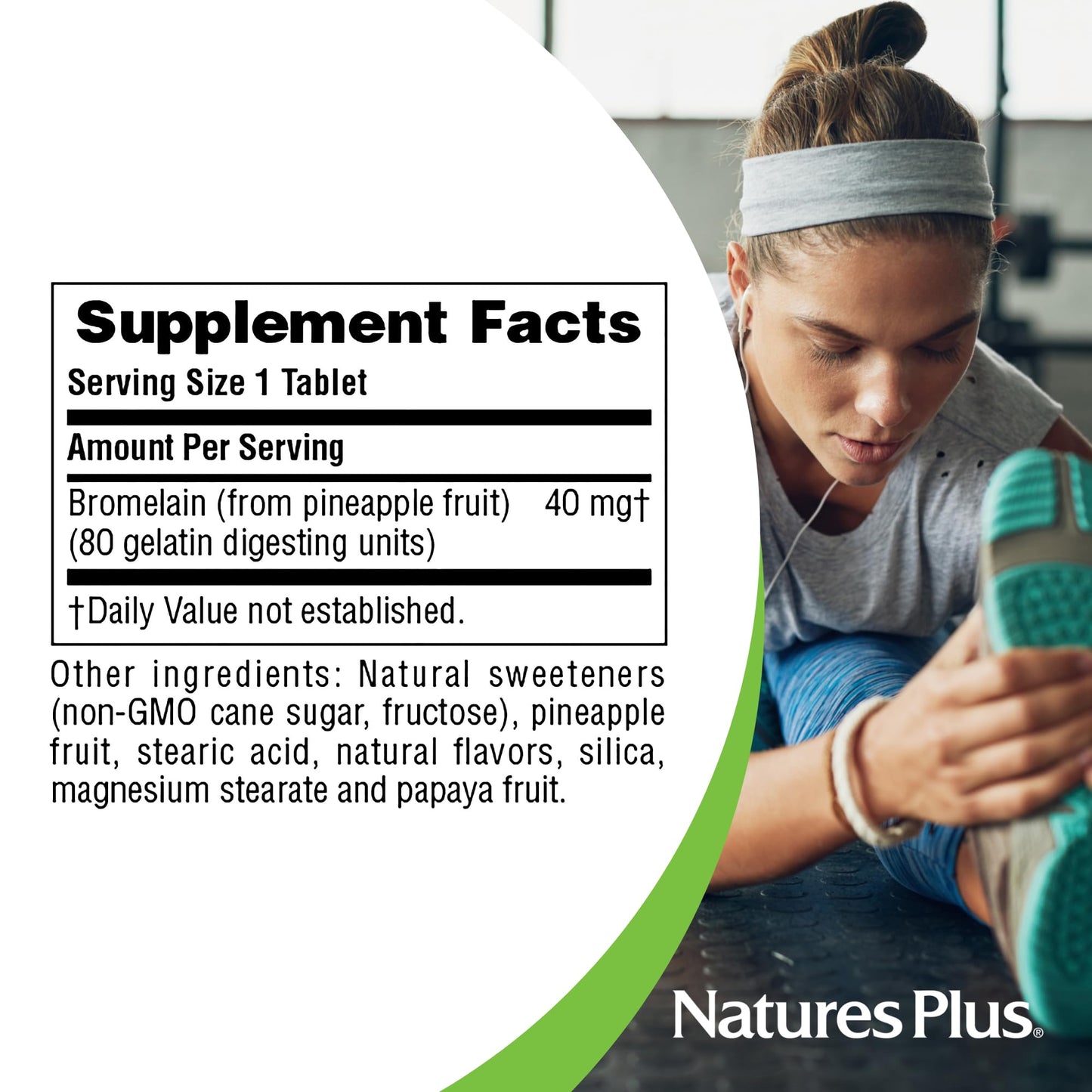 Natures Plus Chewable Bromelain - 40 mg - Natural Proteolytic Enzyme Supplement - 180 Chewable Tablets (180 Servings)