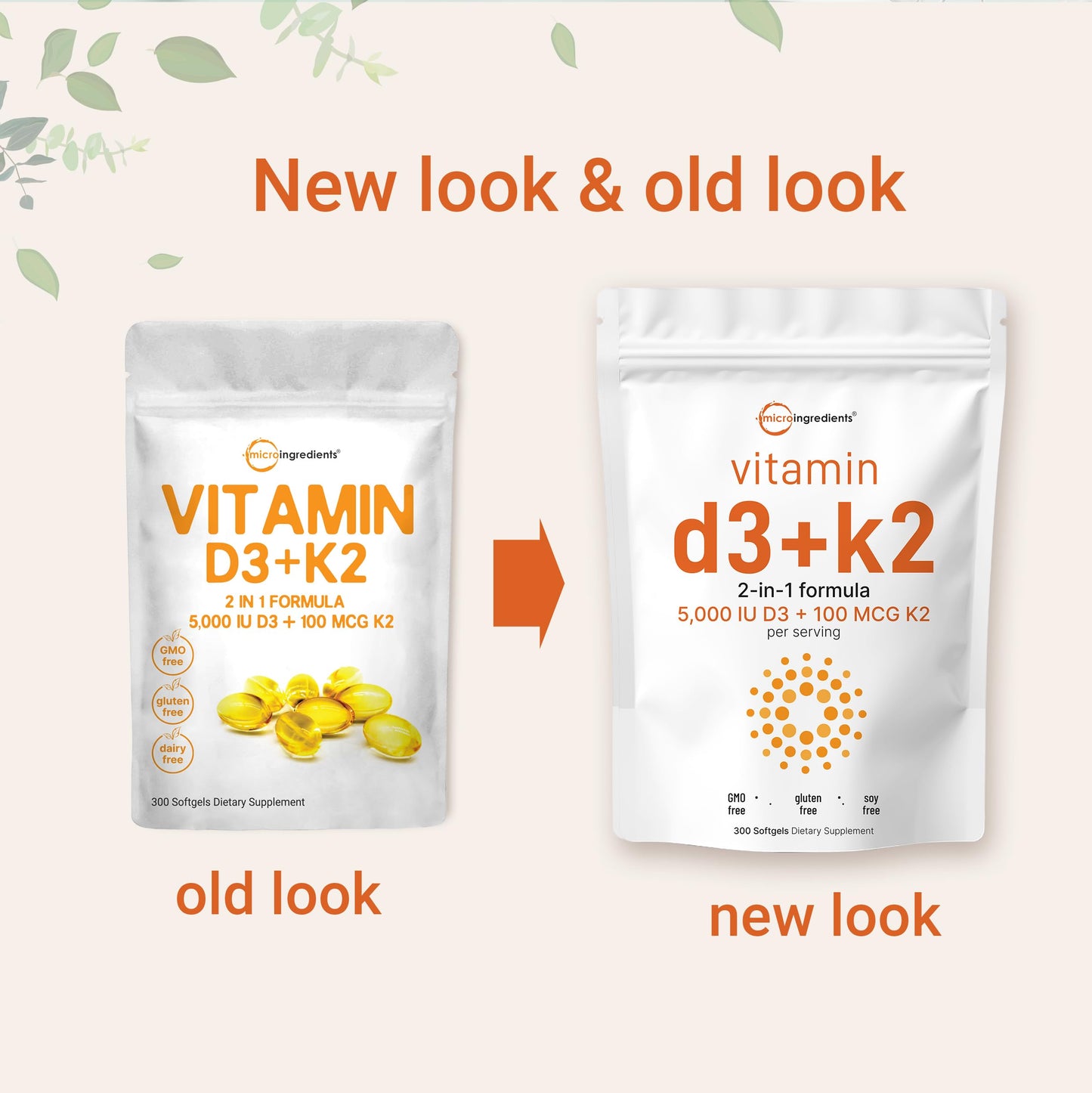 2 Pack Vitamin D3 5000IU Plus K2, 2 in 1 Formula, Vitamin D3 Liquid with Vitamin K2, 300 Soft-Gels, Immune Vitamin Complex with Virgin Sunflower Seed Oil, Support Your Heart, Teeth & Joint Health