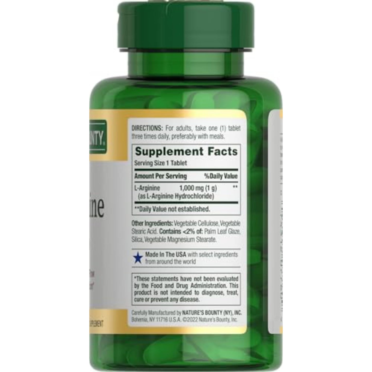 Nature's Bounty L-Arginine, Supports Blood Flow and Vascular Function, 1000 mg, Tablets, 50 Ct