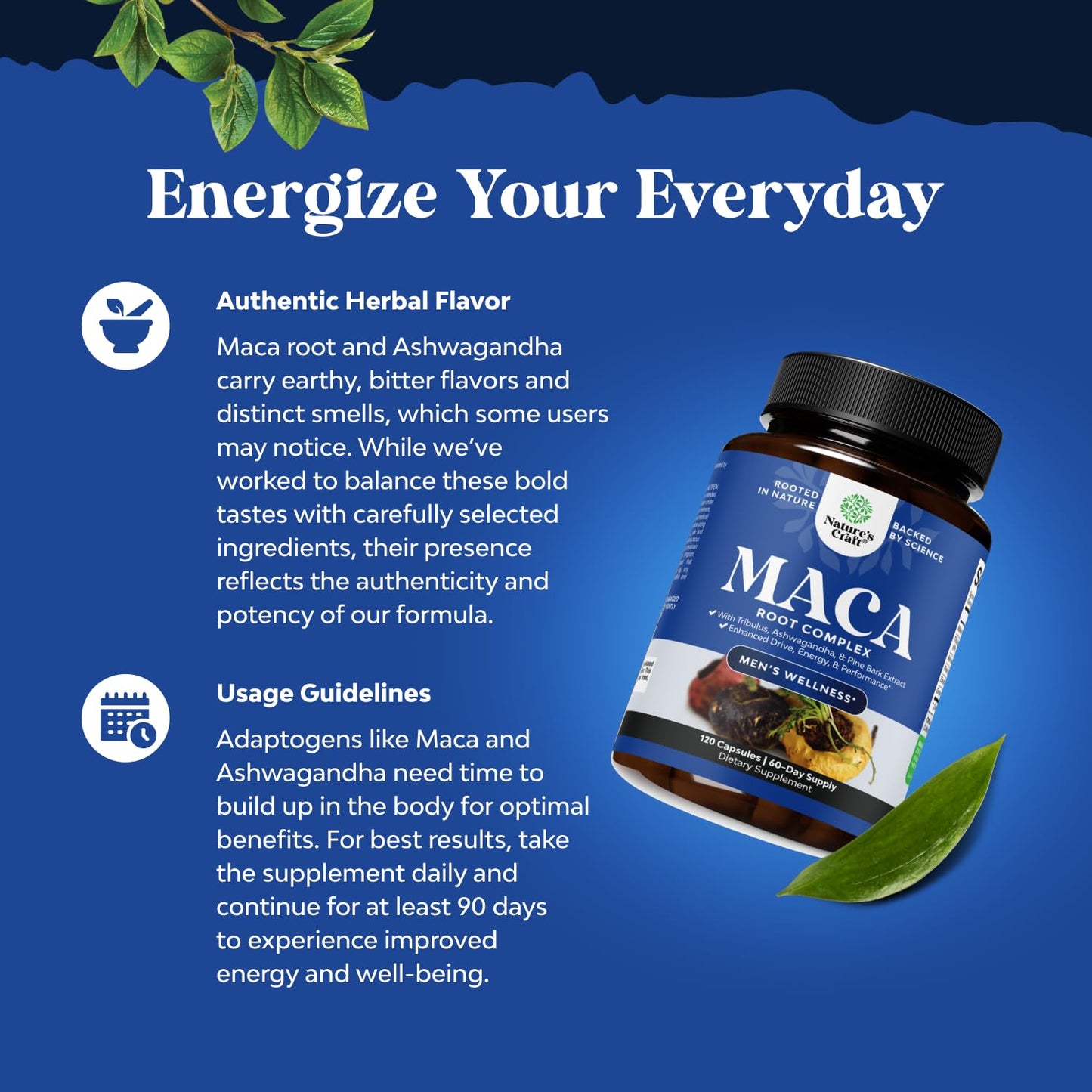 Potent Black Maca Root Capsules for Men - Herbal Wellness Supplement with Siberian Ginseng Ashwagandha and Black Maca Root - Men’s Wellness Supplement to Support General Health (60 Servings)