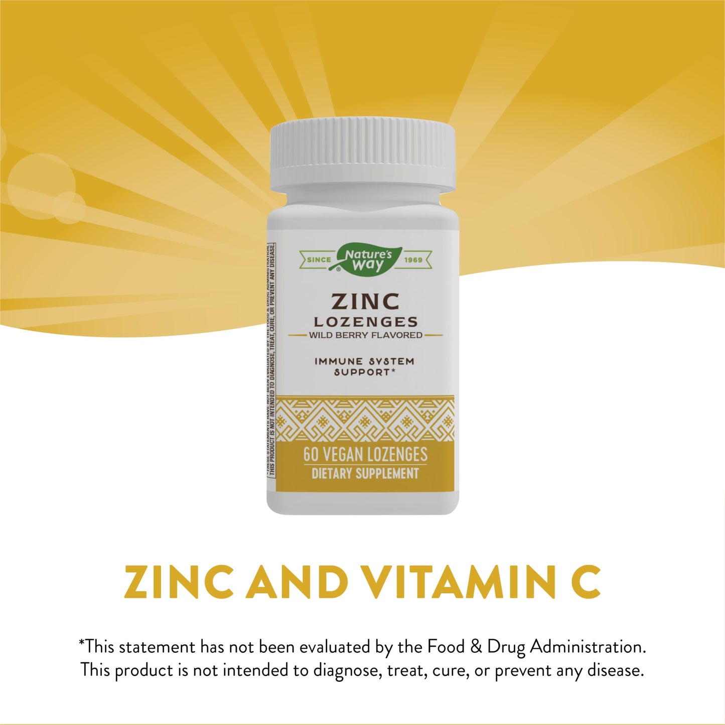 Nature's Way Zinc Lozenges with Vitamin C & Echinacea, Immune Support*, Wild Berry Flavored, 60 Lozenges (Pack of 2)