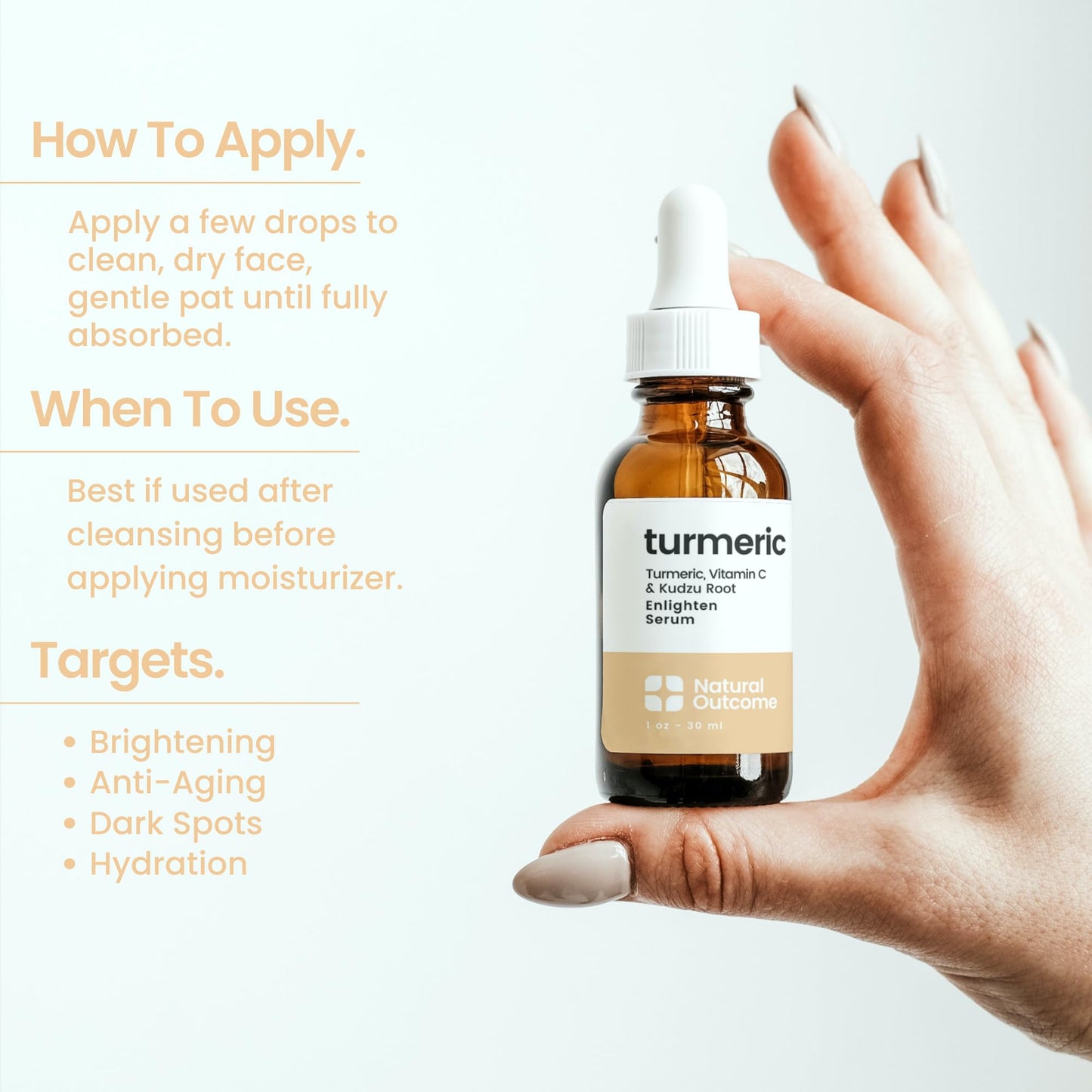 Natural Outcome Turmeric Face Serum l Dull Spot Corrector Facial Serum I Reduces Sunspots, Hyperpigmentation, and Age Spots I Advanced Anti-Aging Serum with Vitamin C and Kudzu Root I 1 oz