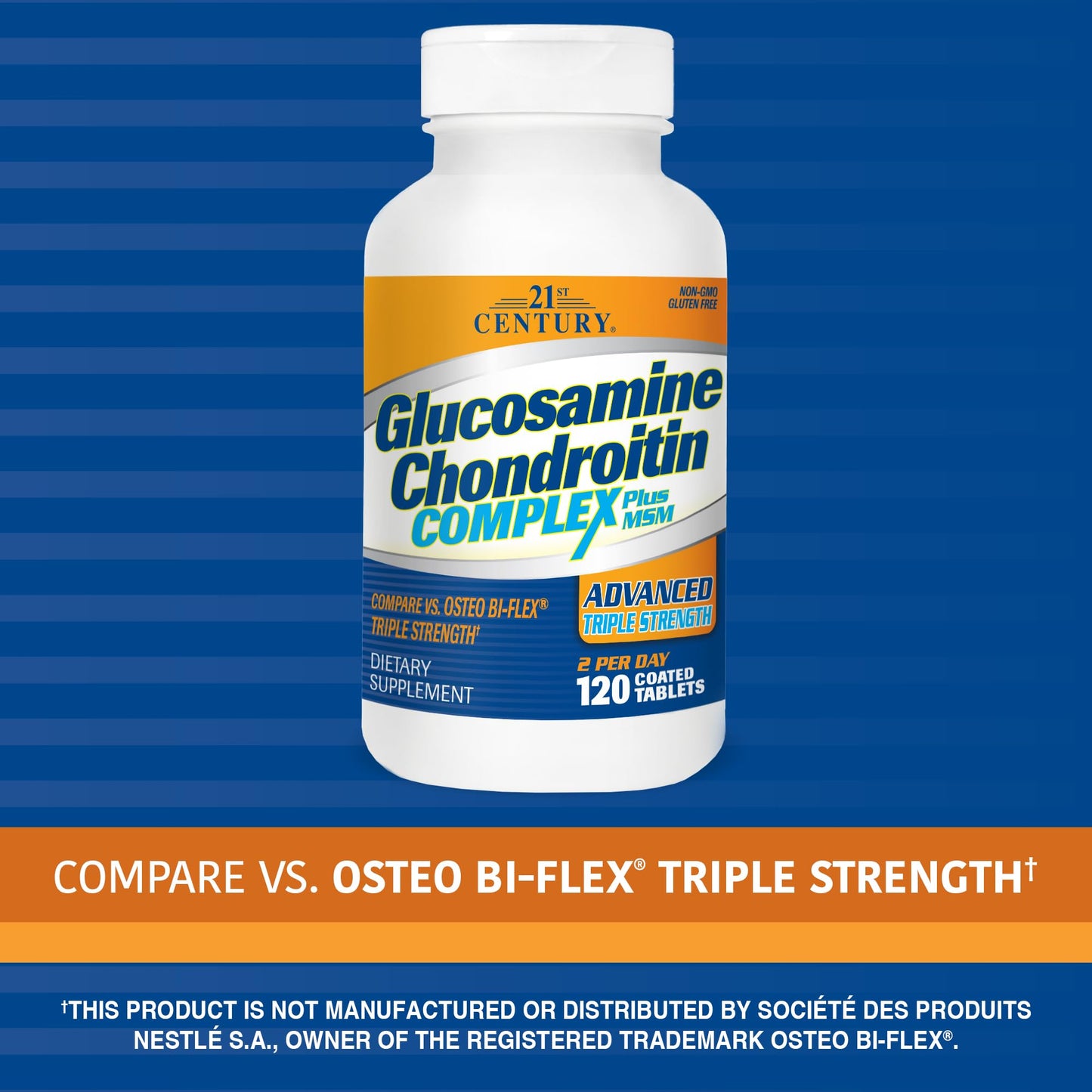 21st Century Glucosamine Chondroitin Complex Plus MSM Advanced Triple Strength Tablets, 120 Count (27438)