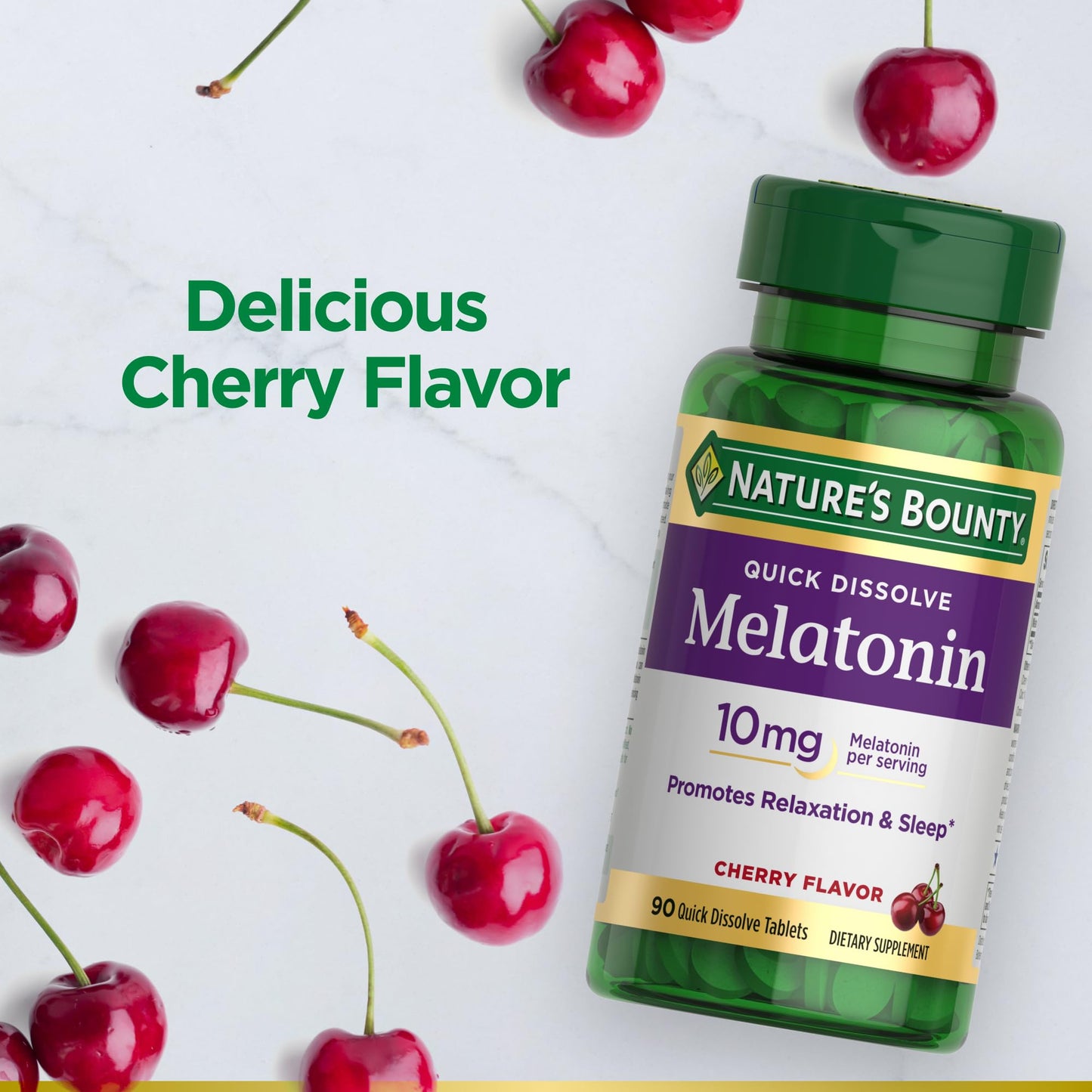 Nature's Bounty Melatonin 10mg, Quick Dissolve Sleep Aid, Dietary Supplement, Promotes Relaxation and Sleep Health, Cherry Flavor, 90 Quick Dissolve Vegetarian Tablets