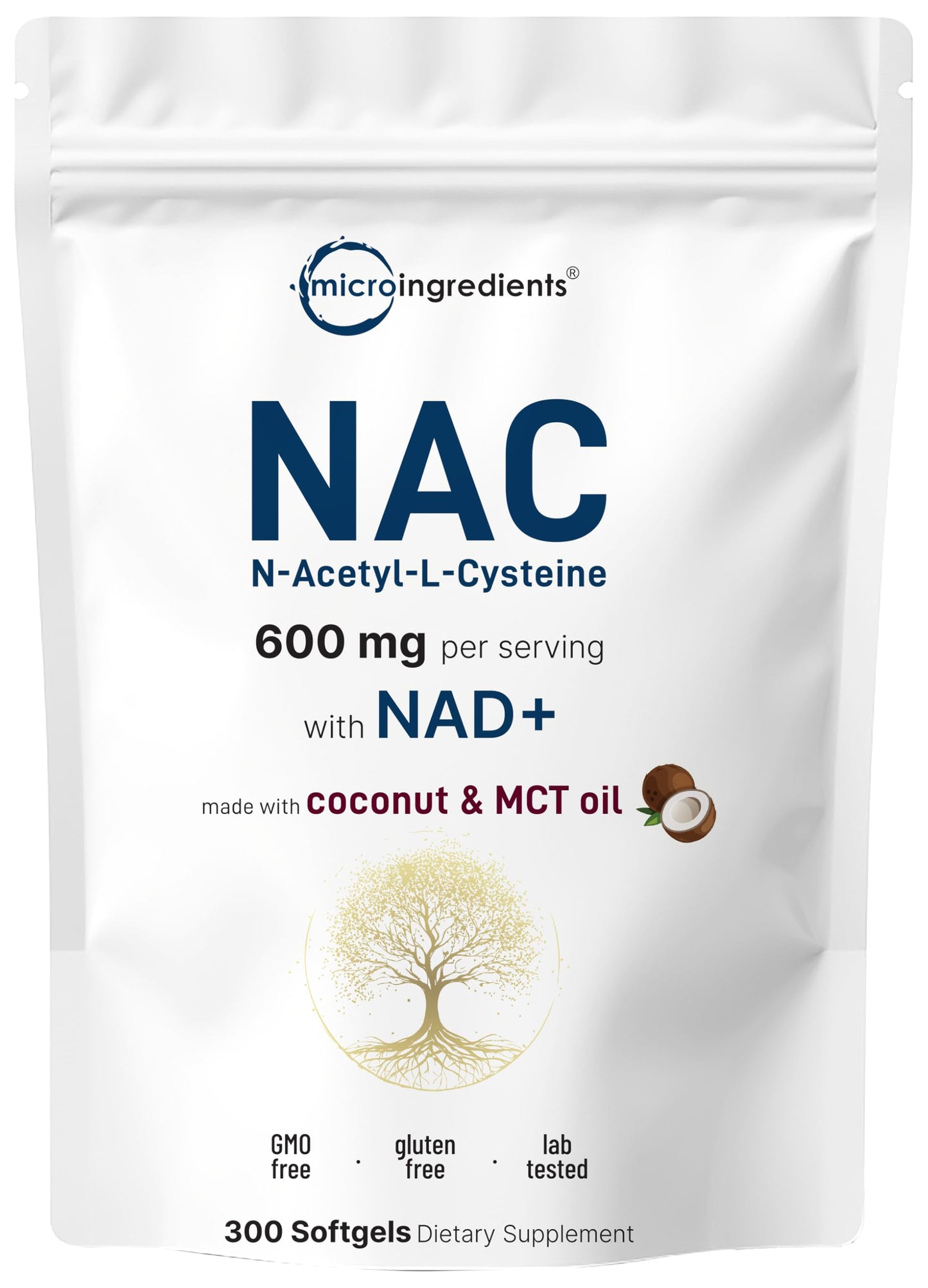 NAC 600mg with NAD+, 300 Coconut MCT Oil Softgels | N Acetyl L Cysteine & Nicotinamide Forms for Better Absorption | Antioxidant Supplement | Promotes Energy & Youthful Aging | Non-GMO