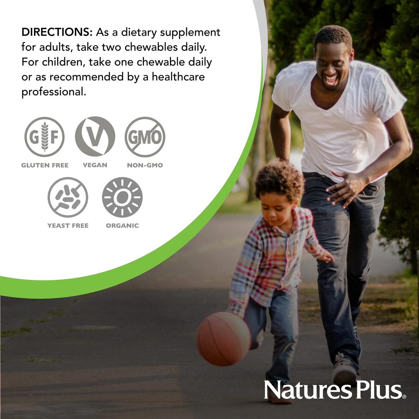 Natures Plus Source of Life Garden Certified Organic Family Chewable Multivitamin - 60 Vegan Chewables - Mixed Berry Flavor - for Adults & Children - Vegetarian, Gluten-Free - 30-60 Servings