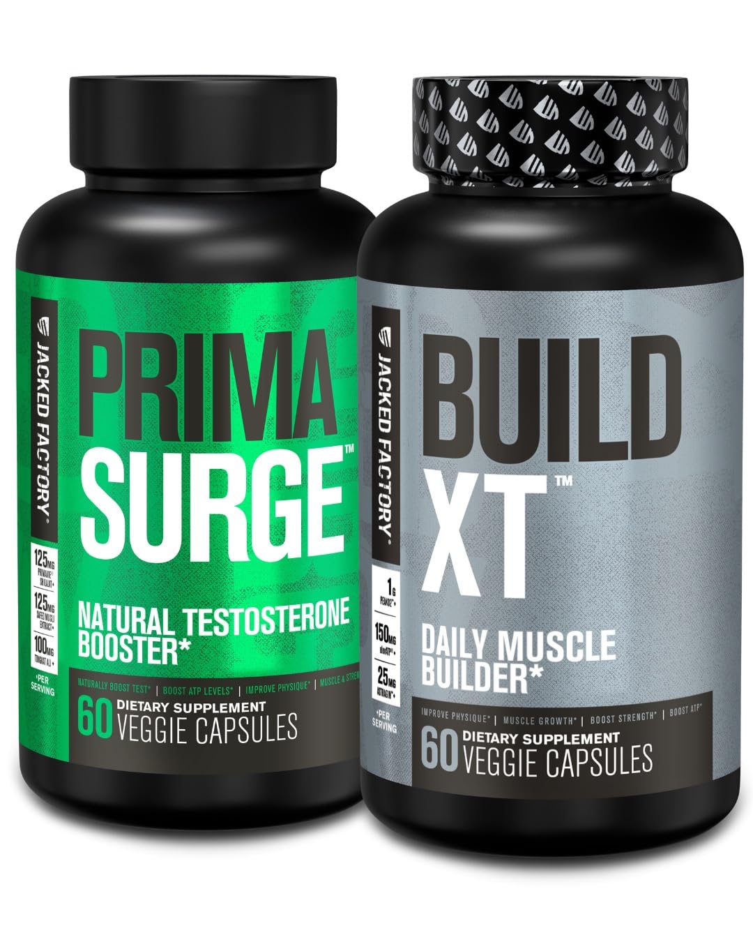Jacked Factory PRIMASURGE Testosterone Booster for Men (60 Capsules) & Build-XT Daily Muscle Builder & Performance Enhancer | Muscle Building Supplements for Muscular Strength & Growth