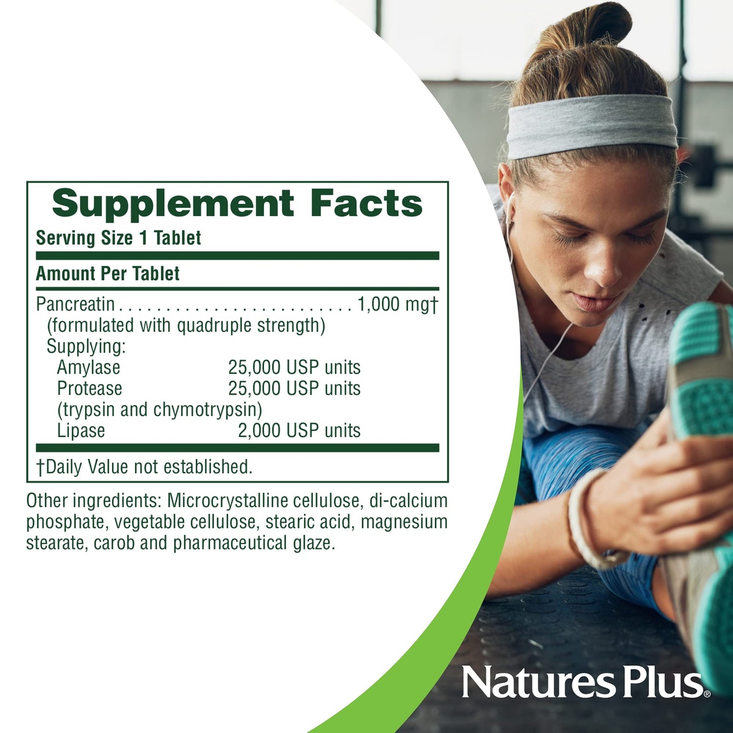 Natures Plus Pancreatin - 1000 mg, 60 Tablets - Natural Digestive Enzyme Supplement for Gastrointestinal Support - Contains Amylase, Protease & Lipase - Gluten-Free - 60 Servings
