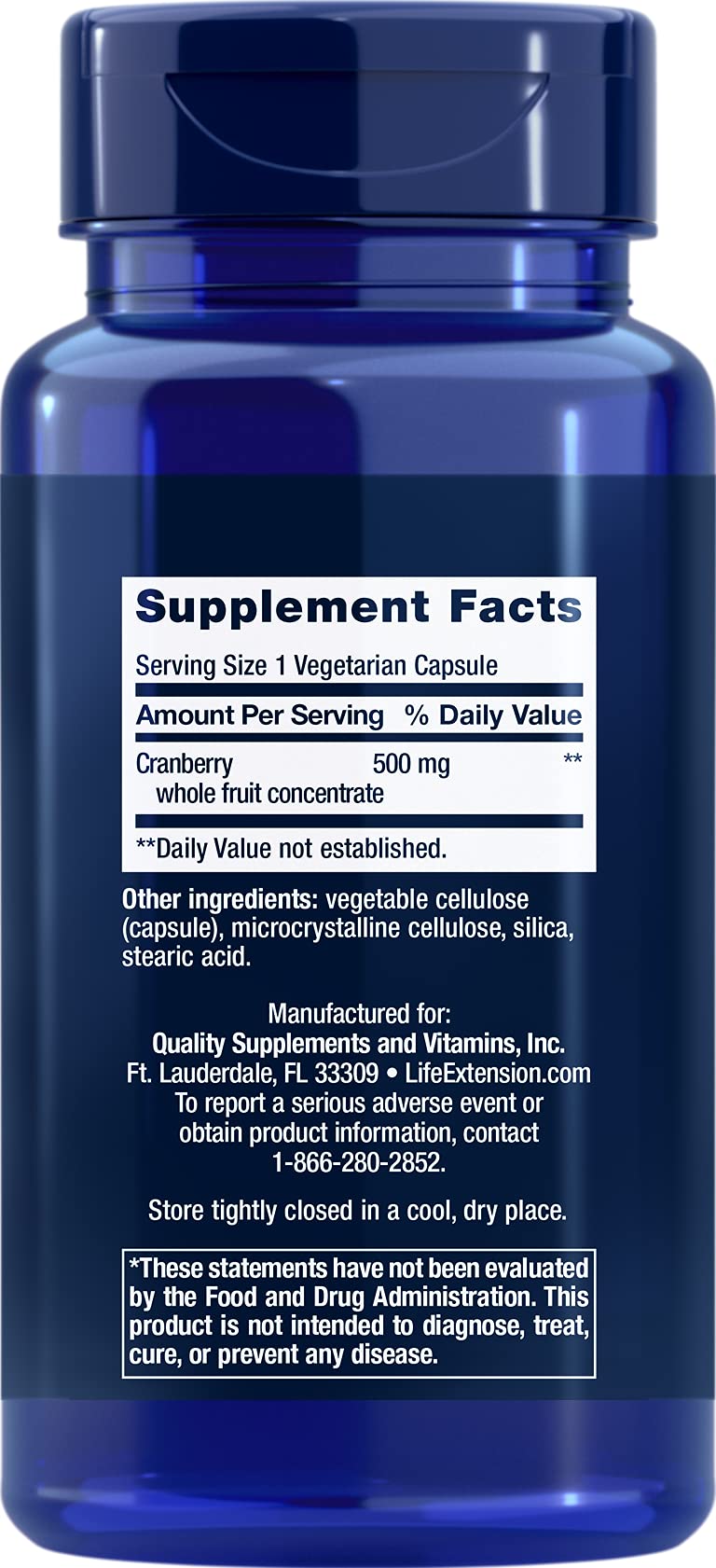 Life Extension Cran-Max®, 500 mg, Cranberry Whole Fruit Concentrate, Promotes Urinary Tract Health with Powerful antioxidants, Gluten-Free, Vegetarian, Non-GMO, 60 Capsules