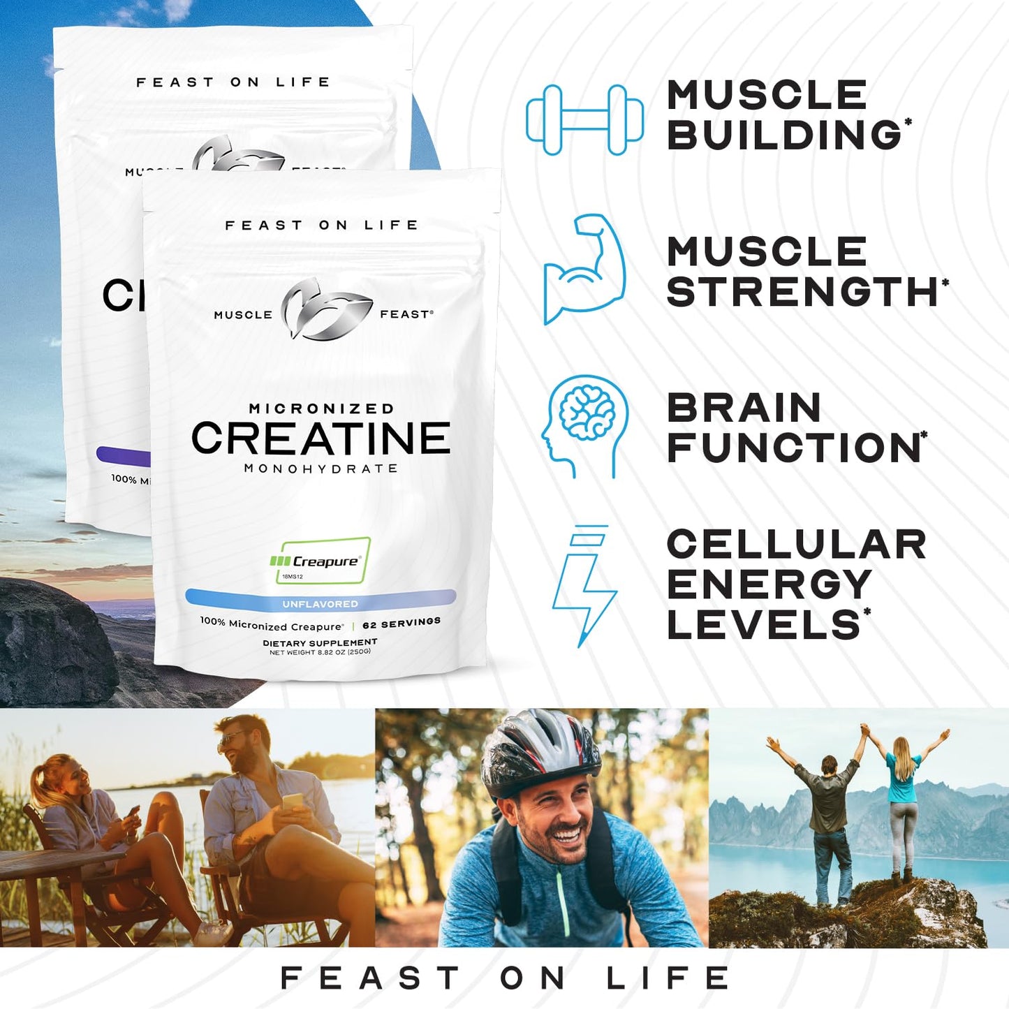 Muscle Feast Creapure - Micronized Creatine Monohydrate Powder | Premium Pre-Workout or Post-Workout | Flavored Creatine for Women & Men | Easy to Mix, Gluten-Free, Safe and Pure (Green Apple, 250g)