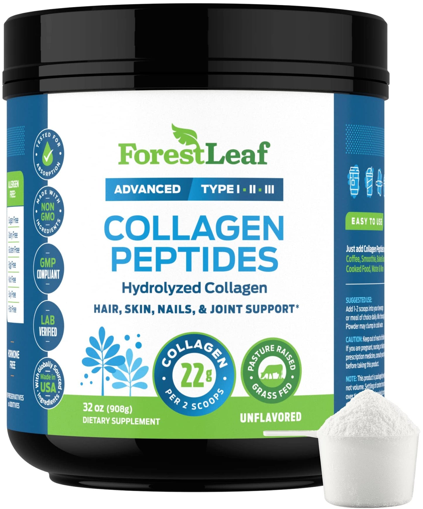 Pre-Order | Arrives in 5–10 Days – Collagen Peptides Powder Unflavored - Hydrolyzed Collagen Protein Powder Type 1, 2 & 3 - Grass Fed Keto Collagen Powder for Women & Men - Vital Hair, Skin, Nails, Joints, Recovery, 11g Per Serving