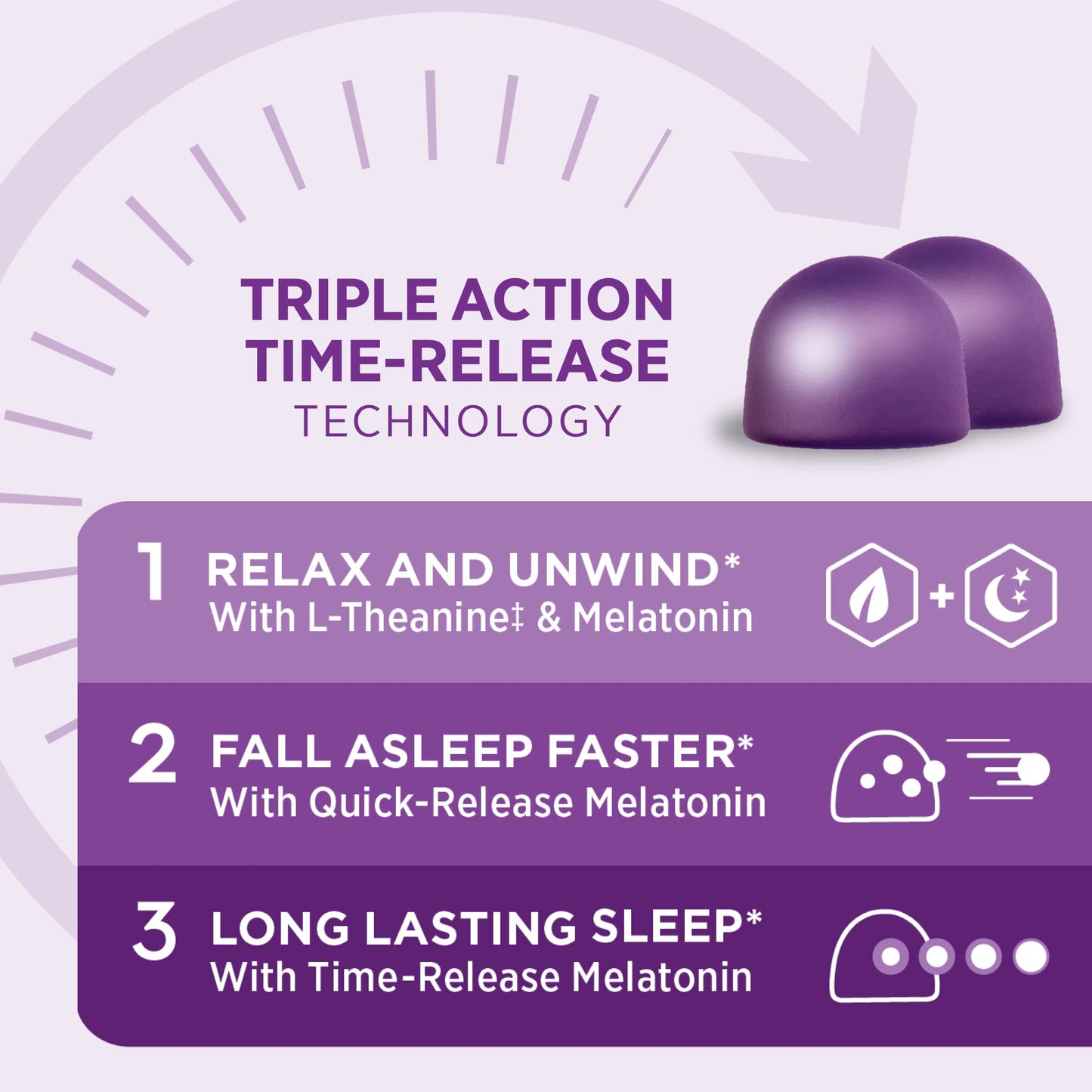 Nature's Bounty Sleep3 Gummies, Triple Action Time-Release Sleep Aid, Melatonin 10mg, Blueberry Flavor, 60 Gummies