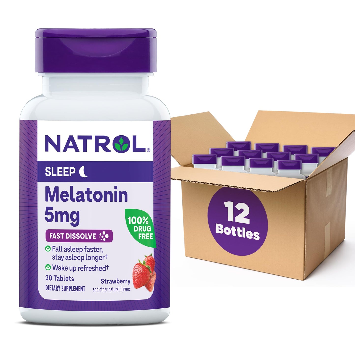 Natrol Sleep Melatonin 5mg Fast Dissolve Tablets, Nighttime Sleep Aid for Adults, 30 Strawberry-Flavored Melatonin Tablets, 30 Day Supply
