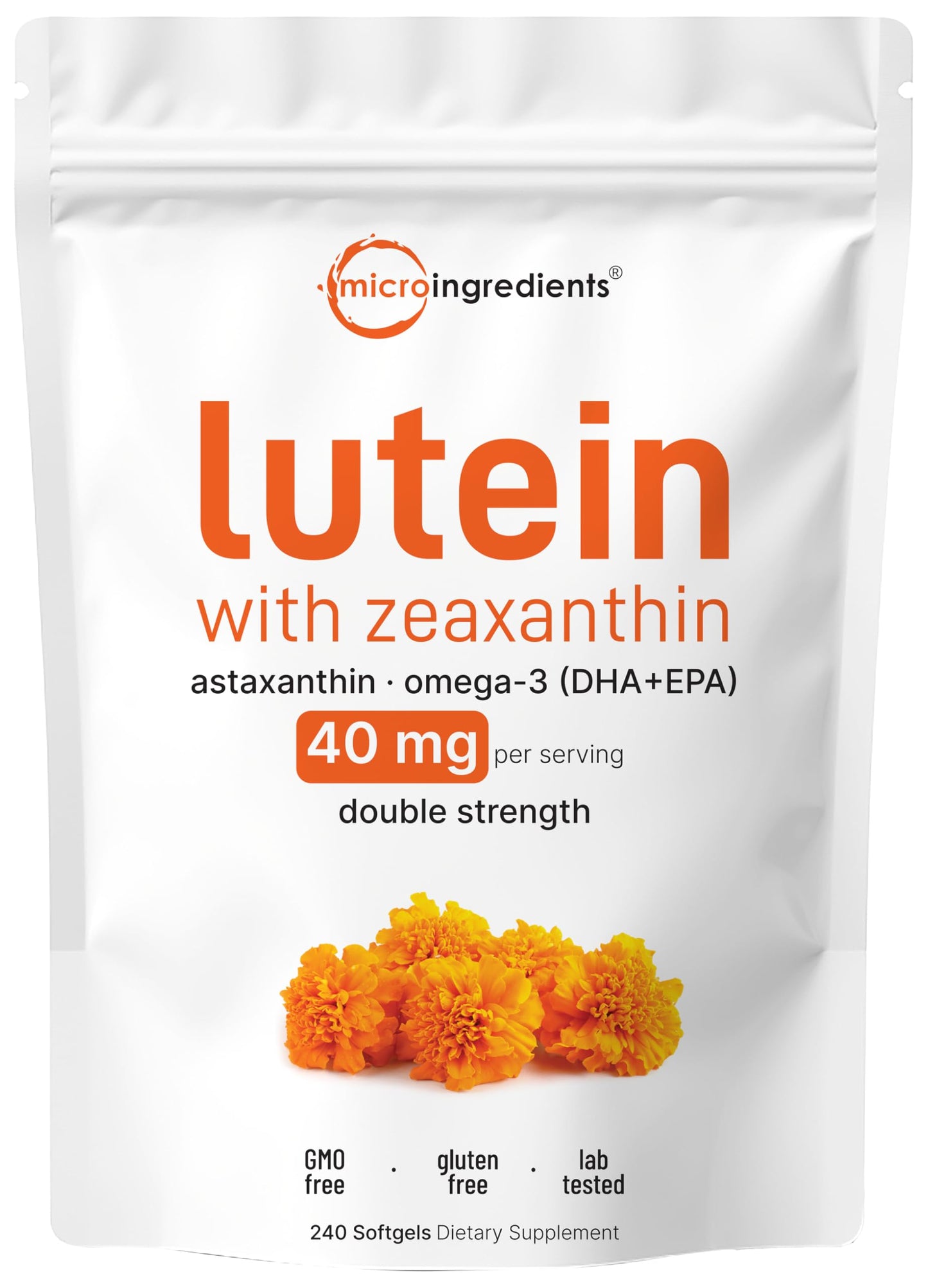 Micro Ingredients Lutein & Zeaxanthin 40mg Softgels, 240 Count, with Astaxanthin, Omega-3s, & Phospholipids | Eye + Vision Health Vitamins | Third Party Tested, Non-GMO, Gluten Free