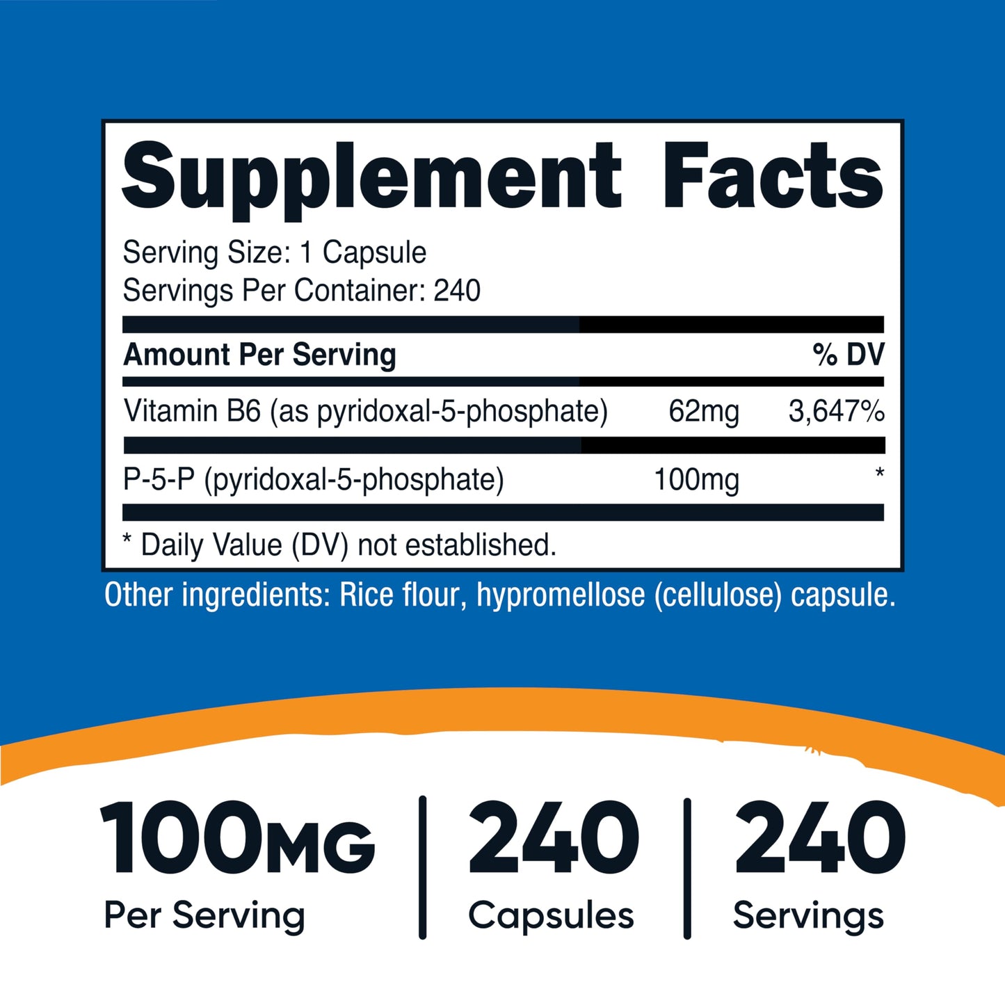 Pre-Order | Arrives in 5–10 Days – Nutricost P5P Vitamin B6 Supplement 100mg, 240 Capsules (Pyridoxal-5-Phosphate) - Vegetarian Friendly, Non-GMO, Gluten Free